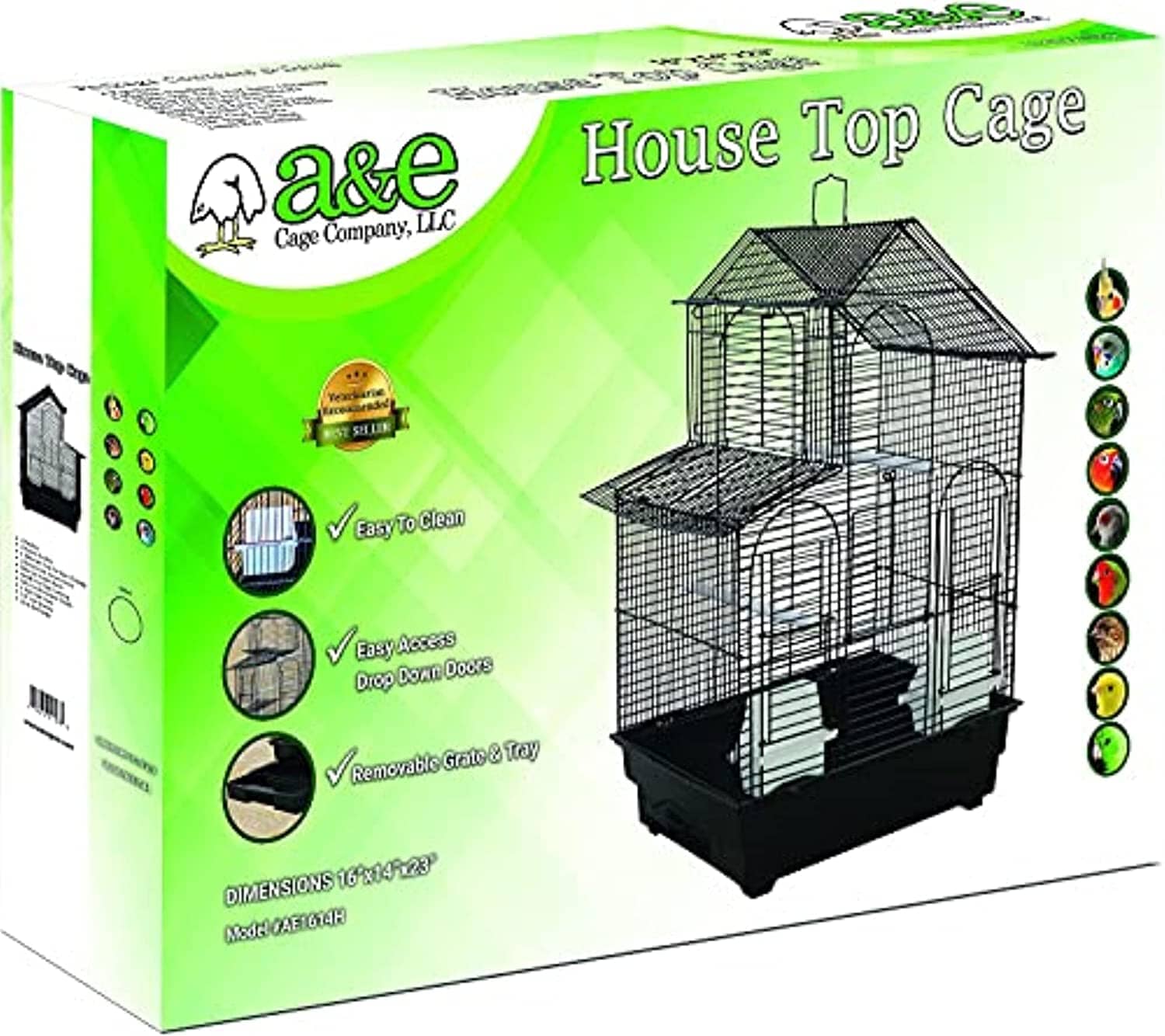 A&E Cage Company House Top Bird Cage In Retail Box - Black - 16 X 14 X 23 In