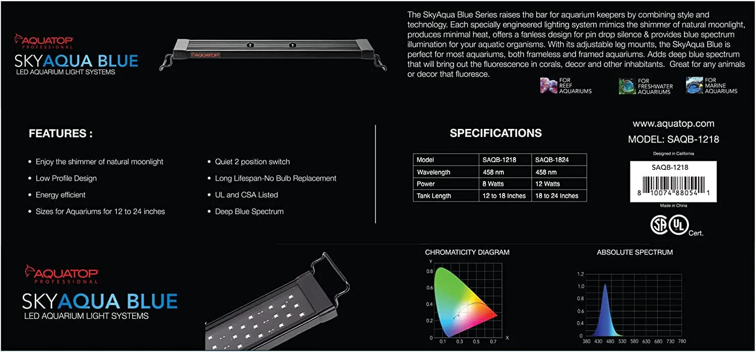 Aquatop Skyaqua Actinic Blue LED Aquarium Light Fixture - Blue - 18 - 24 In - Image 2