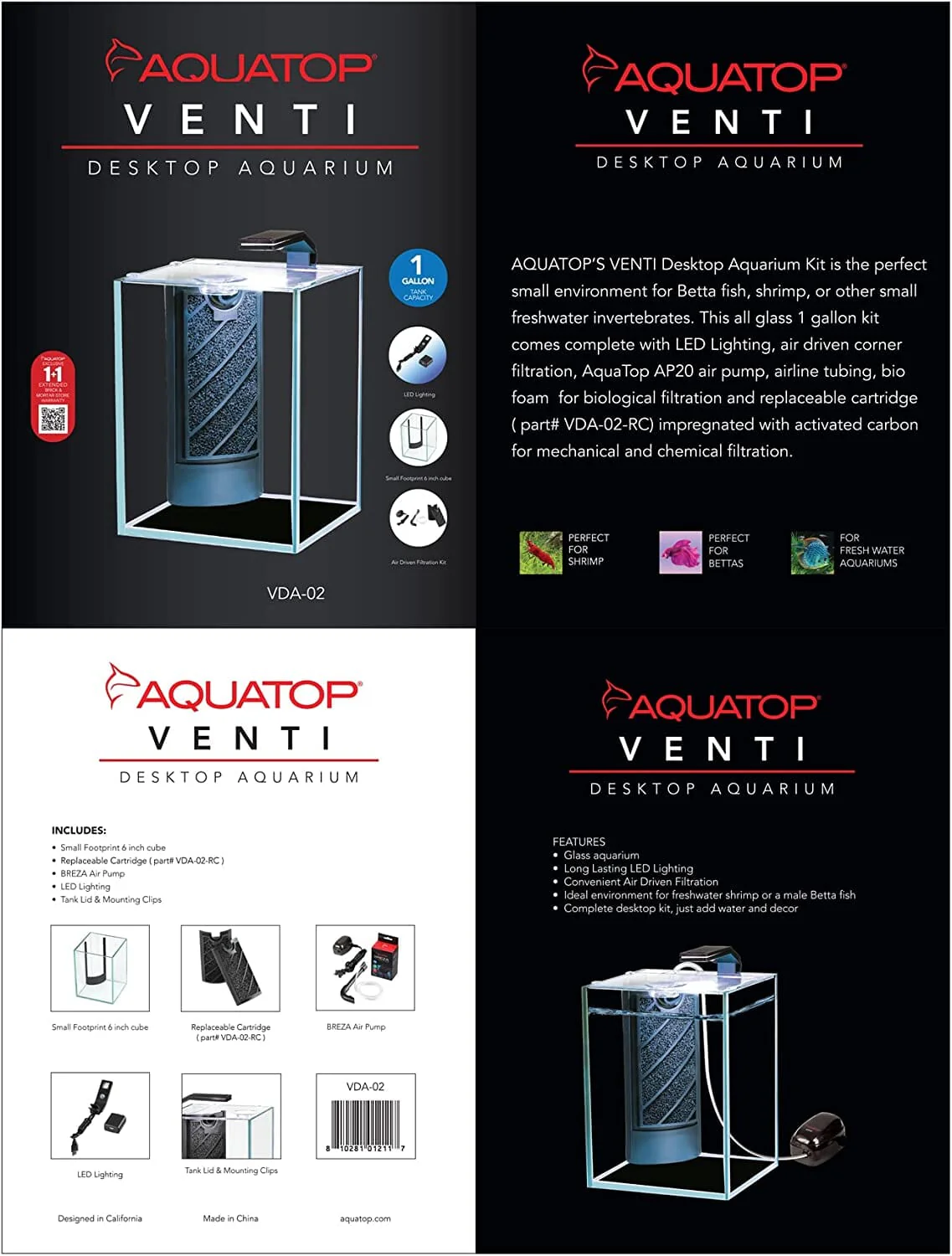 Aquatop Venti Professional Showcase Desktop Aquarium - 1 Gal - 6 X 6 X 8.4 I - Image 2
