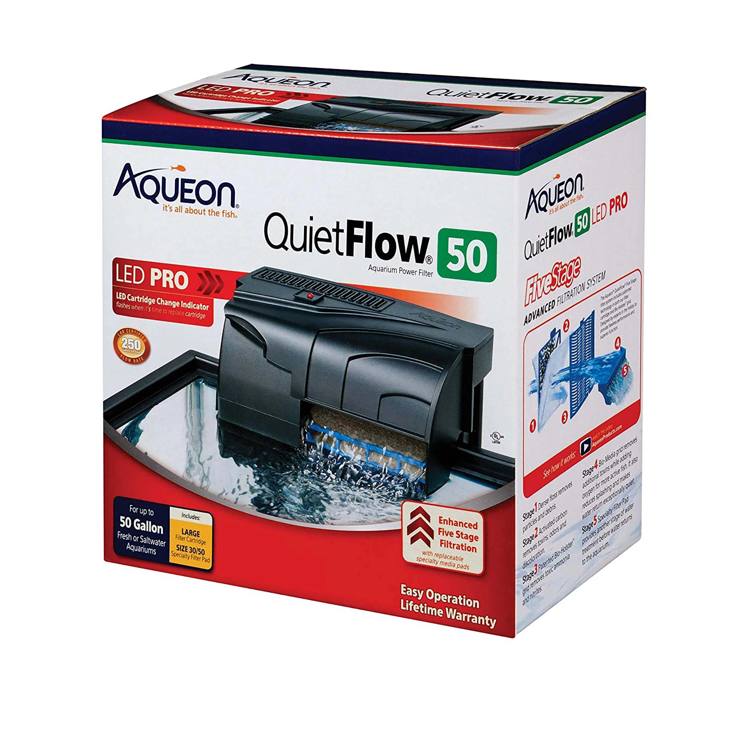 Aqueon QuietFlow LED PRO Aquarium Power Filter - Size 50