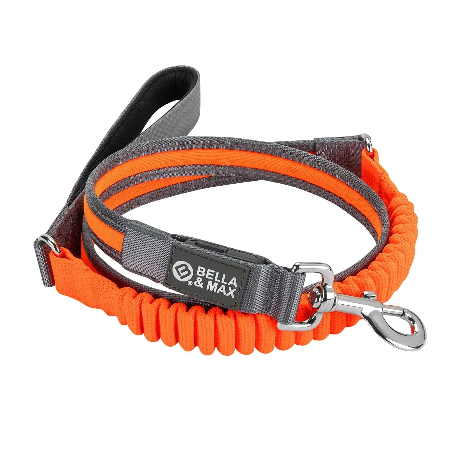 Bella and Max USB LED Flashing Bungee Dog Leash - Orange