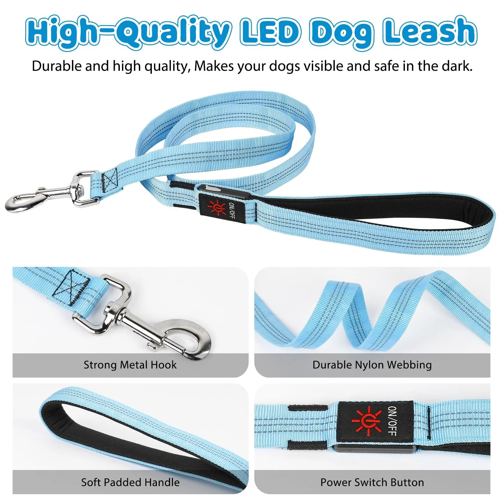 Bella and Max USB LED Flashing Bungee Dog Leash - Orange - Image 4