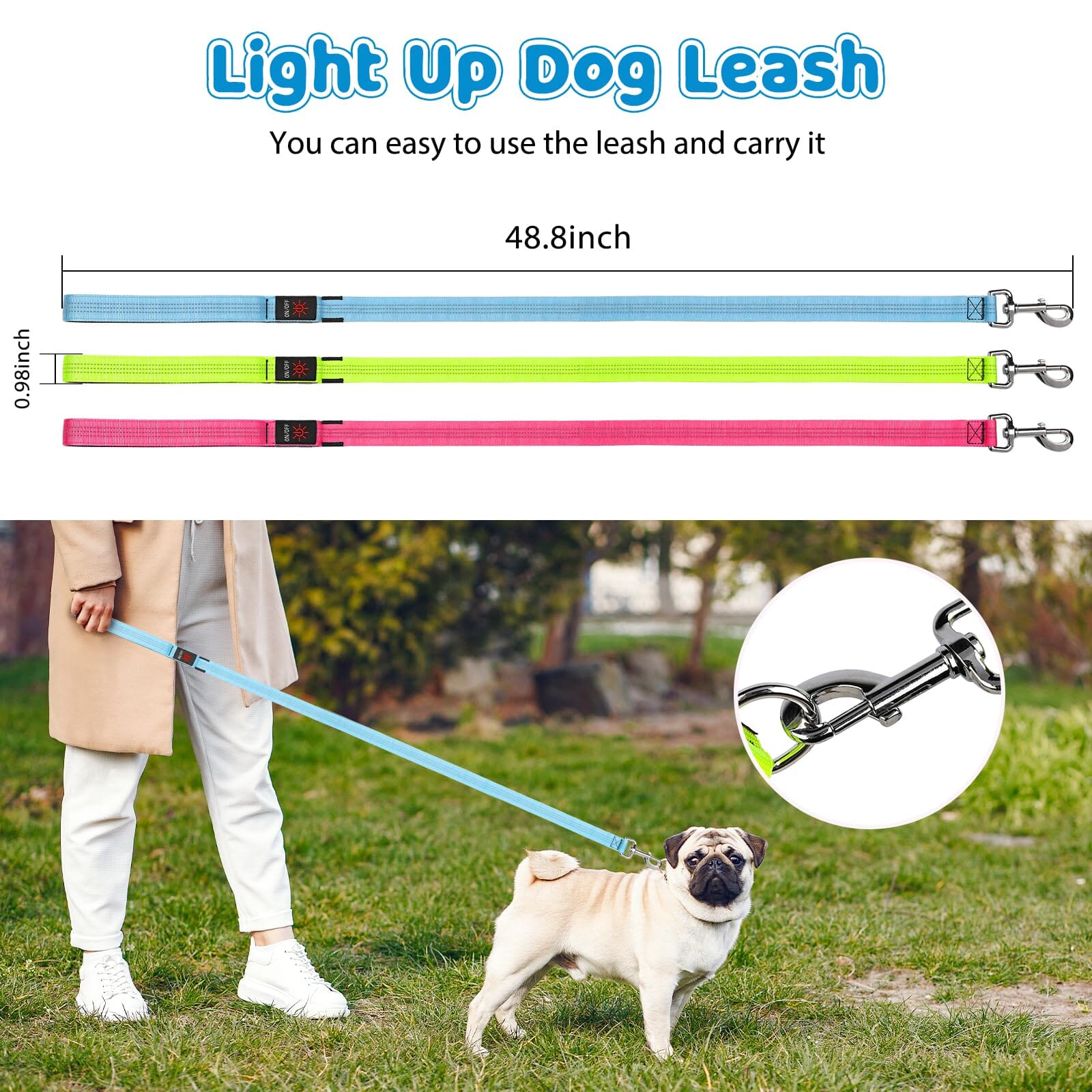 Bella and Max USB LED Flashing Bungee Dog Leash - Orange - Image 5