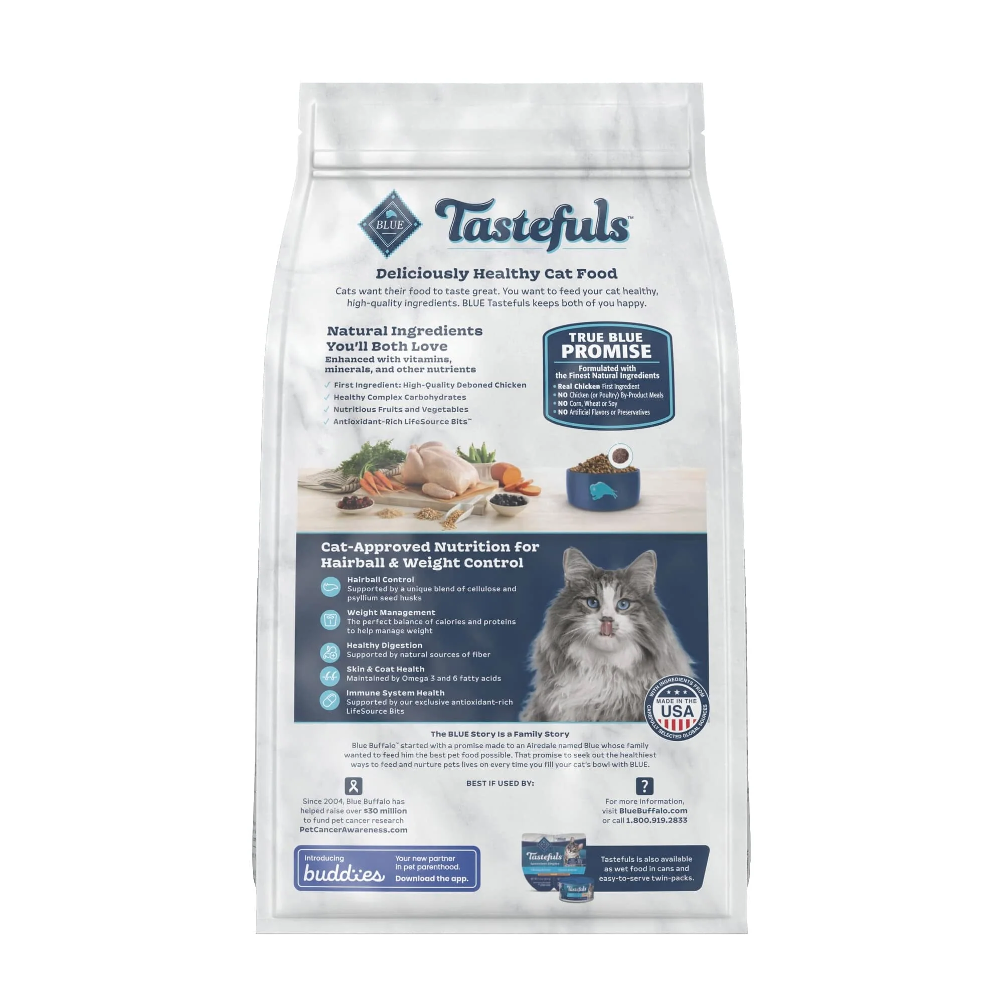Blue Buffalo Tastefuls Indoor Adult Hairball and Weight Control Chicken Dry Cat Food - 7 Lbs - Image 2