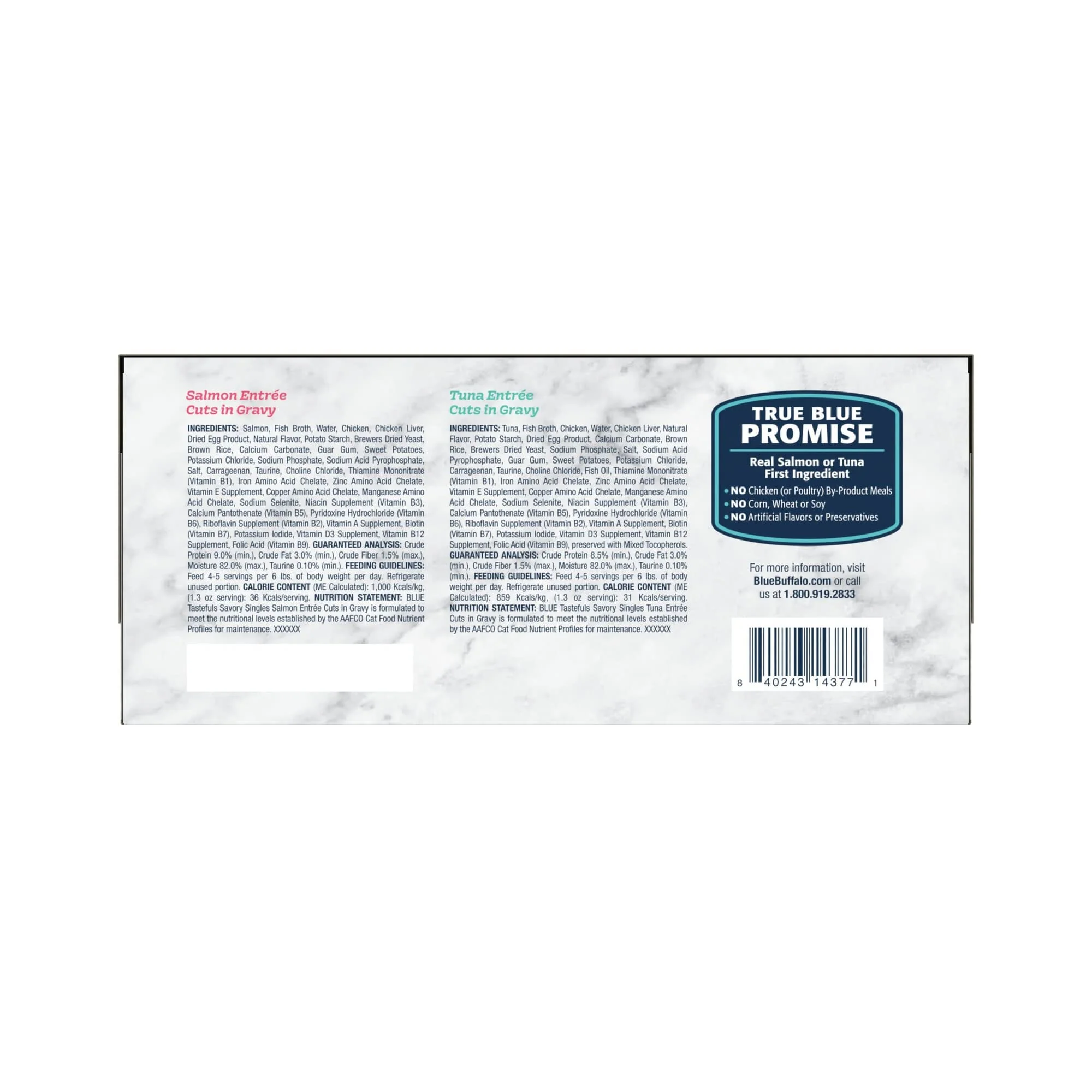 Blue Buffalo Tastefuls Savory Singles Adults Salmon and Tuna Cuts in Gravy Canned Cat Food - Variety Pack Tub - 2.6 Oz - Case of 12 - Image 2