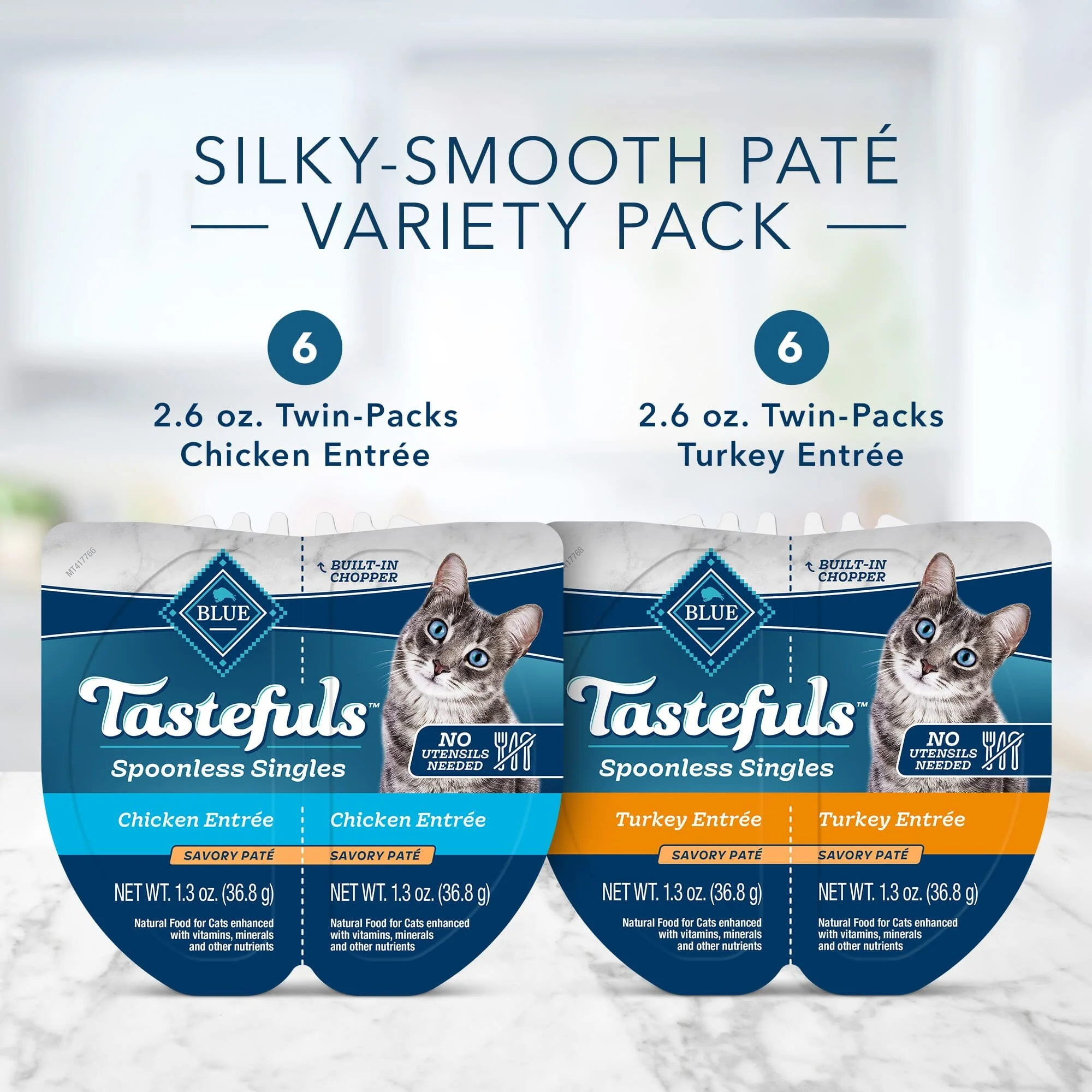 Blue Buffalo Tastefuls Spoonless Singles Adult Chicken and Turkey Pate Canned Cat Food - Variety Pack - 2.6 Oz - Case of 12 - Image 3
