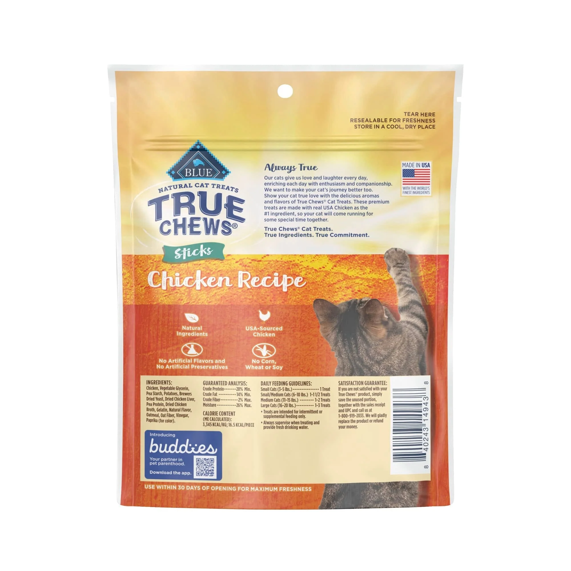 Blue Buffalo True Chews Natural Stix Chicken Chewy Cat Treats - 3 Oz - Image 2