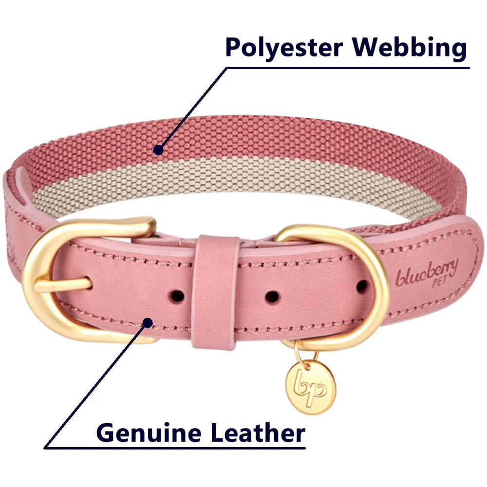 Blueberry Pet Polyester Fabric Webbing and Soft Genuine Leather Dog Collar in Pink and Grey, Priyanka Chopra's Wedding Registry Picks - Image 4