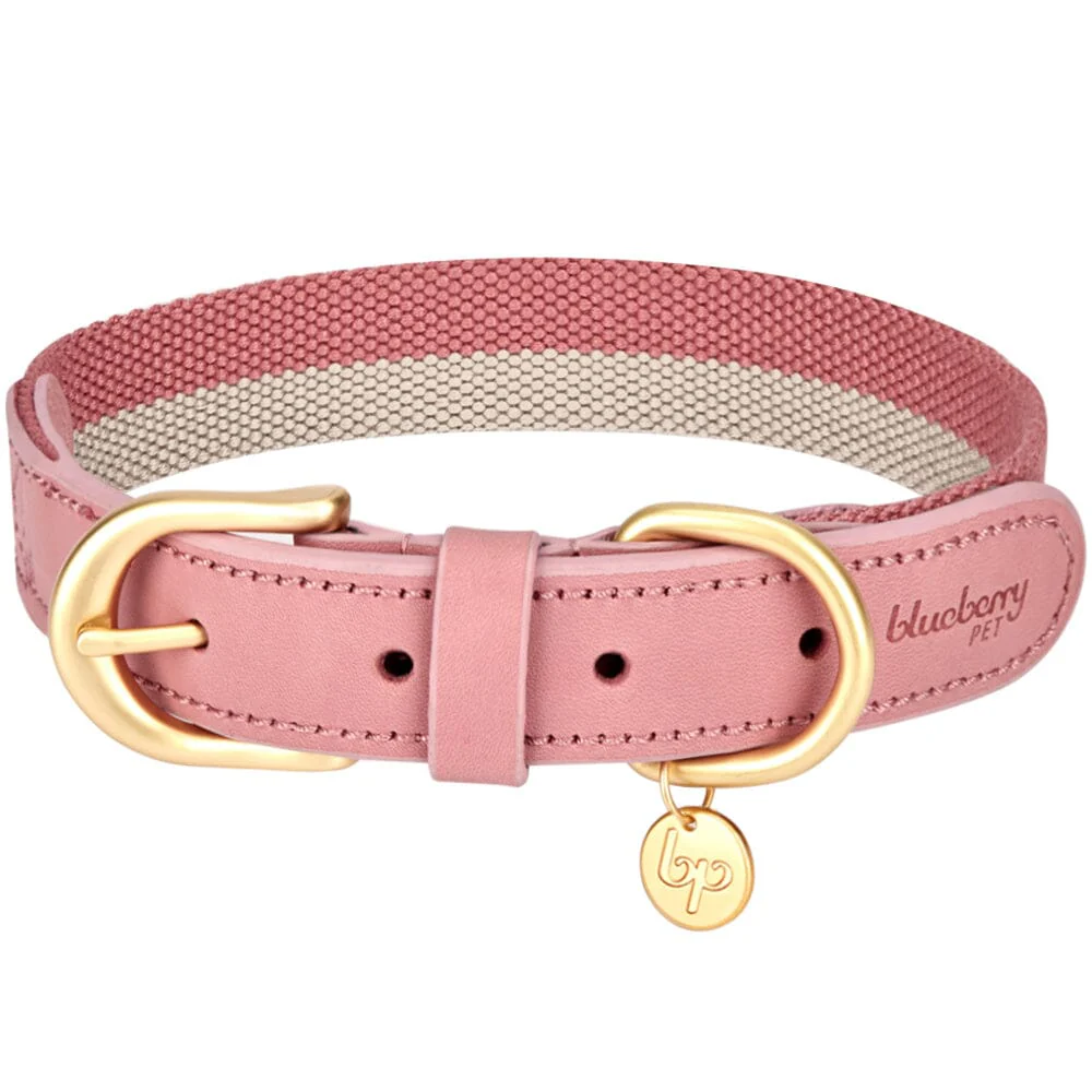 Blueberry Pet Polyester Fabric Webbing and Soft Genuine Leather Dog Collar in Pink and Grey, Priyanka Chopra's Wedding Registry Picks - Image 6