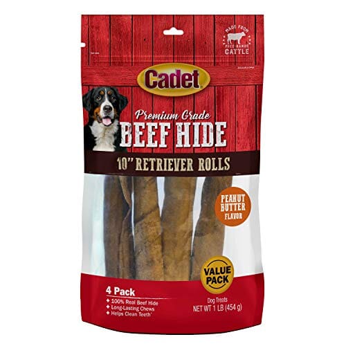 Cadet Premium Grade Retriever Rawhide Rolls Natural Dog Chews - Peanut Butter - 10 In - 1 Lb