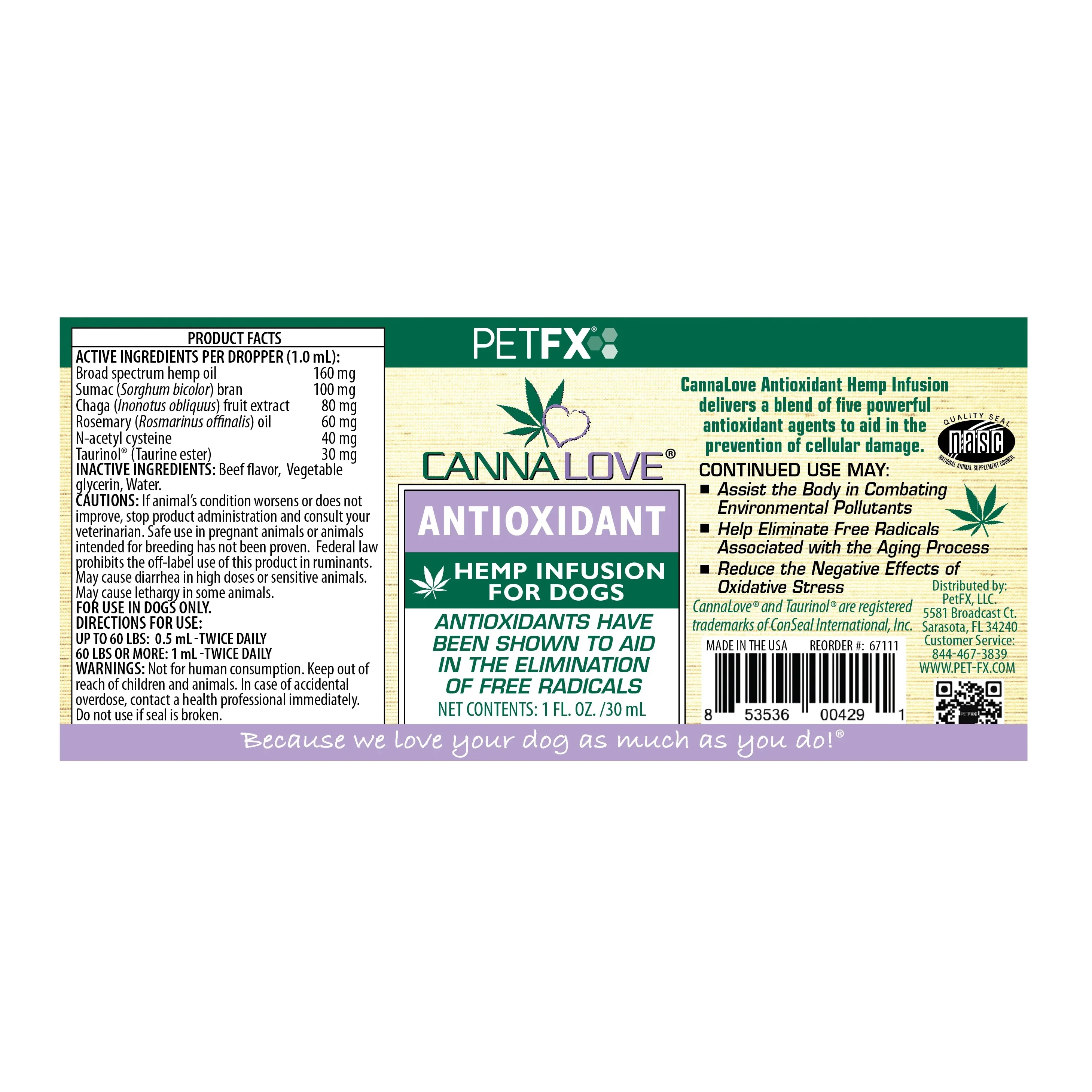 CannaLove Antioxidant Hemp Infusion Dog Tincture Oil - 1 fl Oz - Image 2