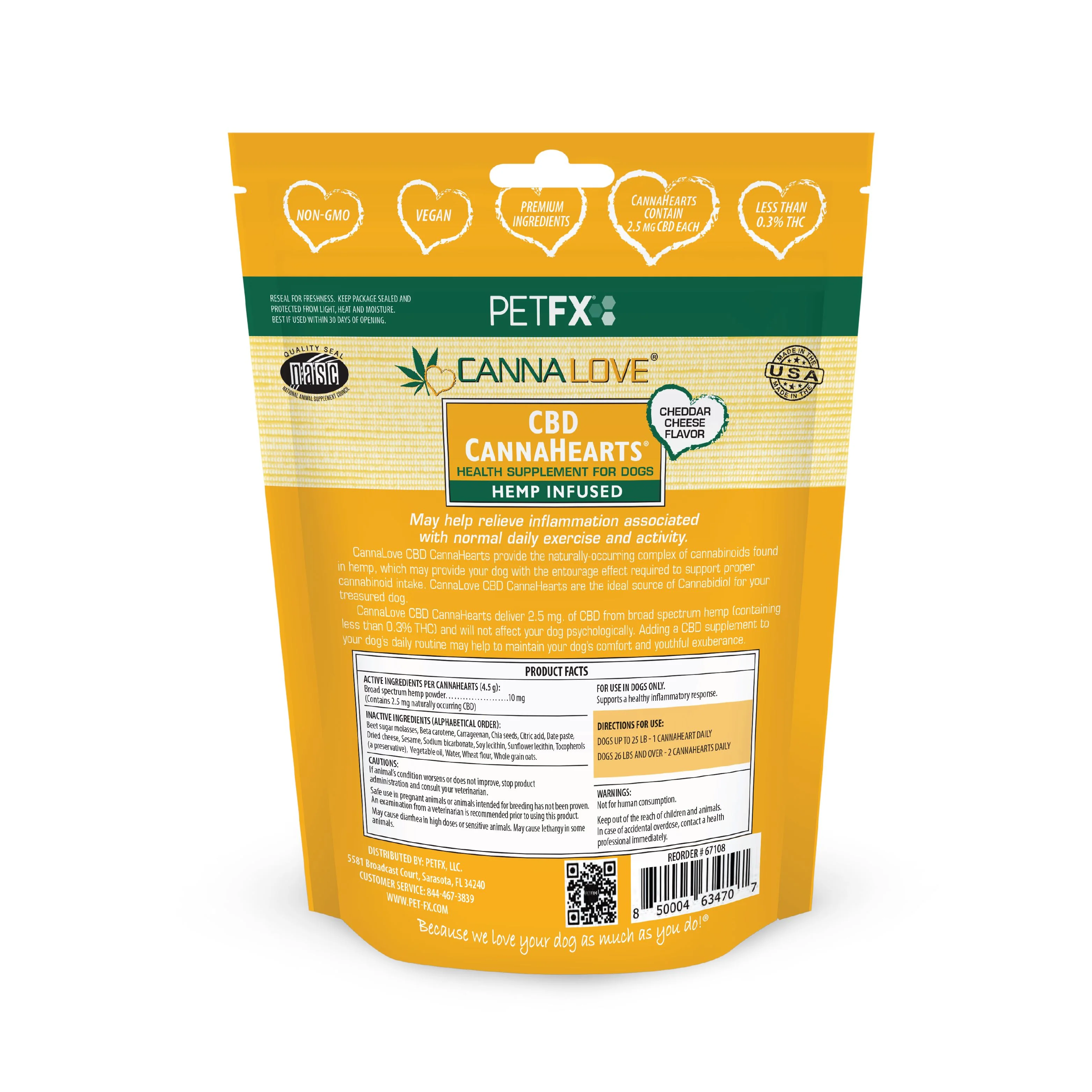 CannaLove CannaHearts CBD Dog Supplement 4.5mg Cheese - 12 Oz