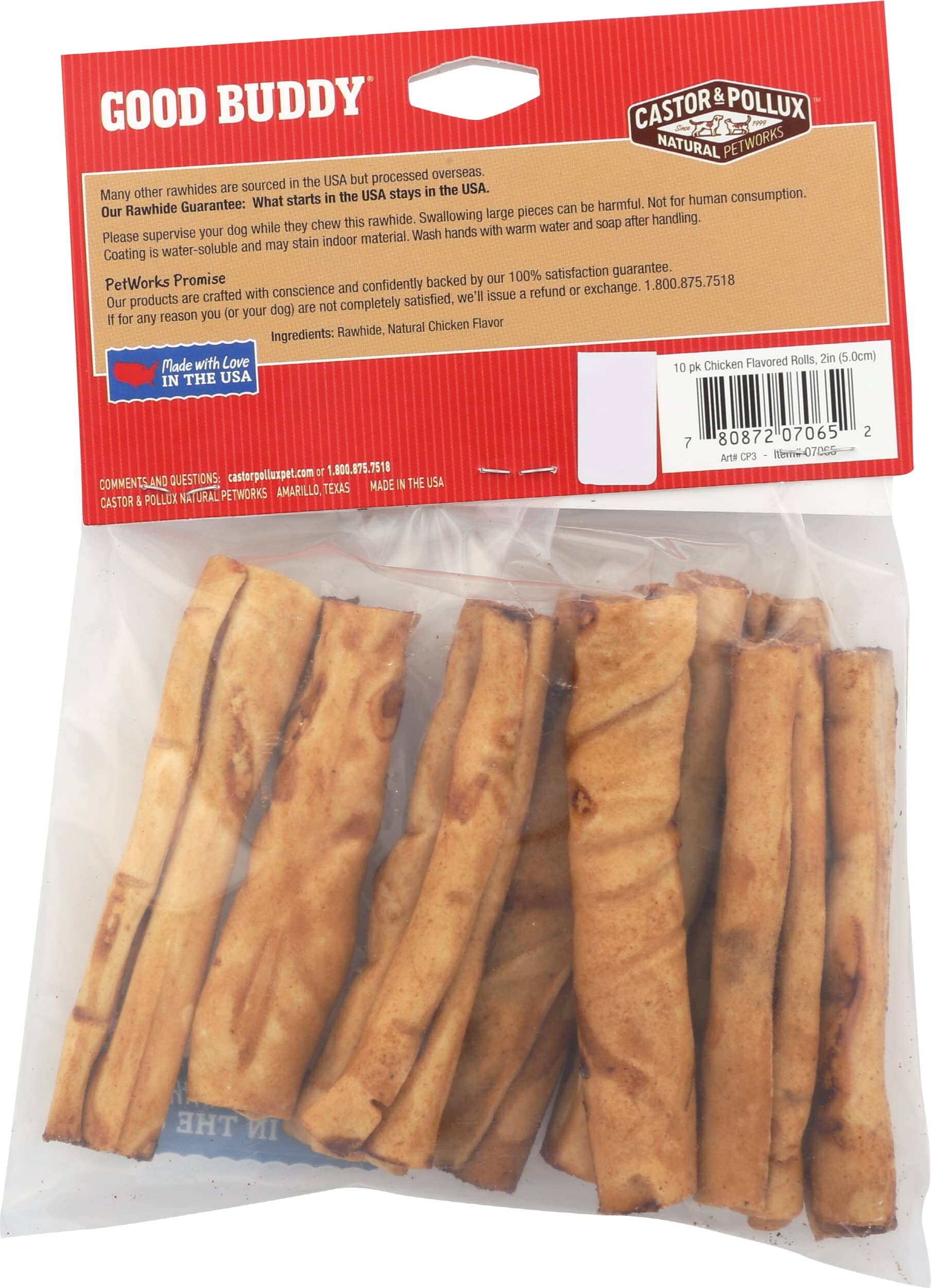 Castor and Pollux Good Buddy USA Rawhide Mini Chicken Rolls Natural Dog Chews - 10 Pack - Image 2