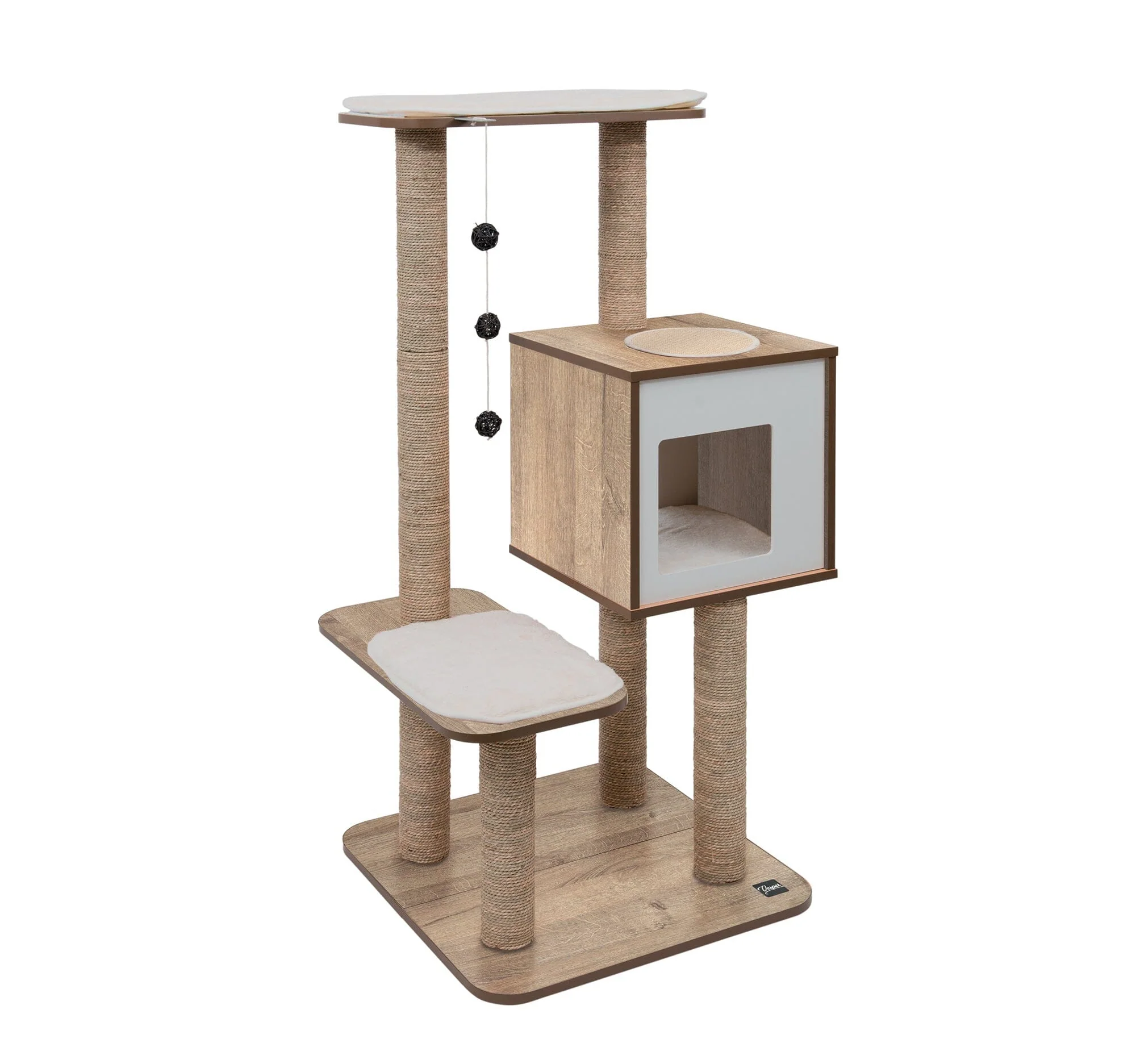 Catit Vesper High Base Three-Level Furniture Cat Tree - Oak - L:22 X W:22 X H:32 Inches