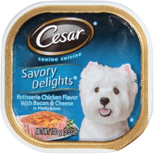 Cesar Loaf and Topper in Sauce Chicken Bacon and Cheese in Gravy Small-Breed Wet Dog Food Trays - 3.5 Oz - Case of 24