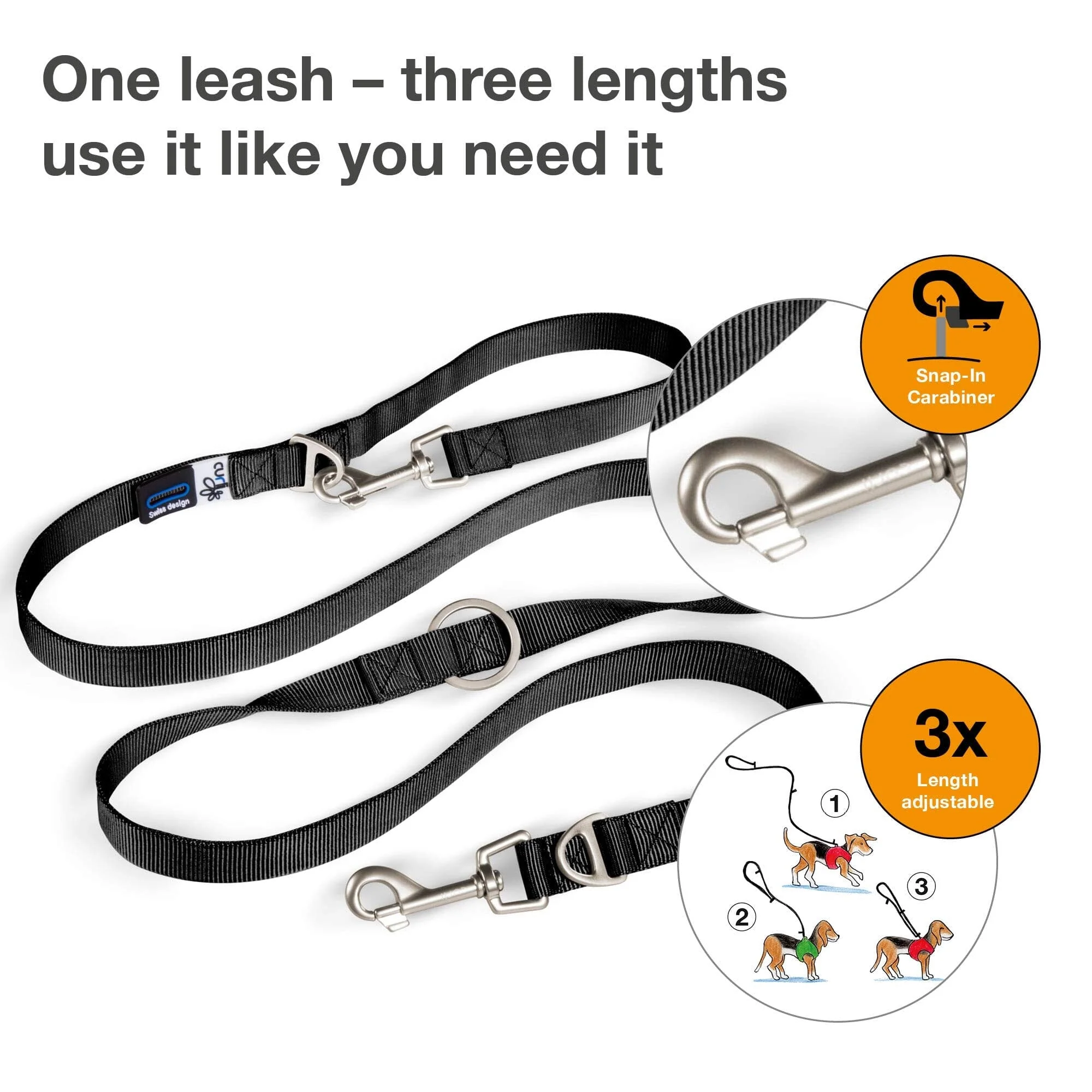 Curli Adjustable Nylon Dog Leash - Black - Large - Image 4
