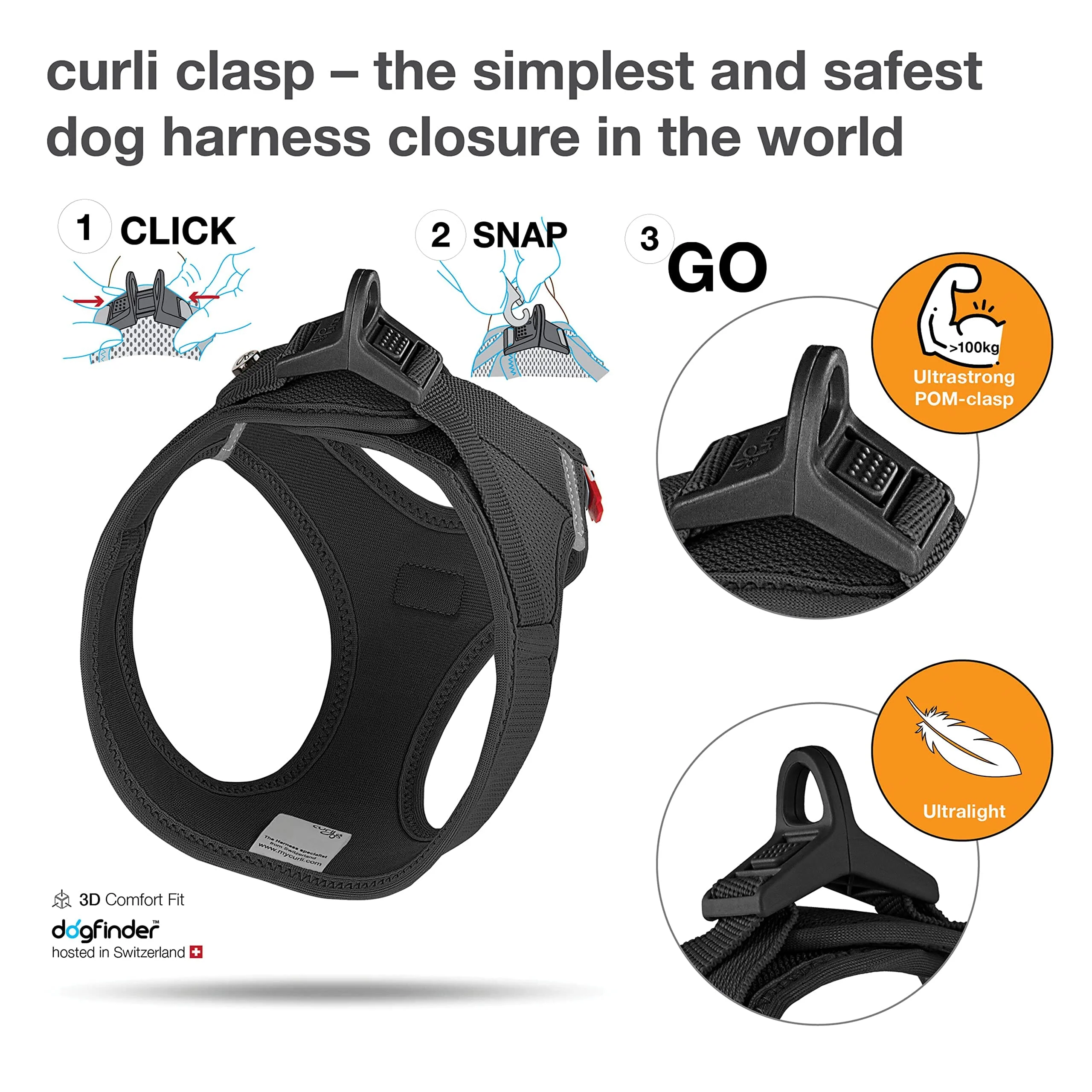 Curli Clasp Mesh Vest Dog Harness - Black - Small - Image 3