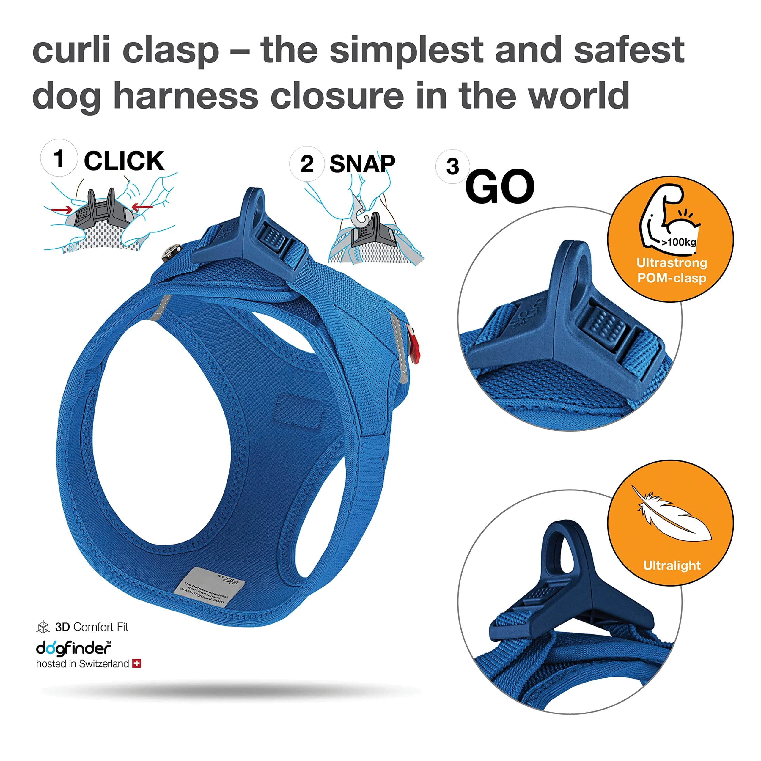 Curli Clasp Mesh Vest Dog Harness - Blue - XXXS - Image 3