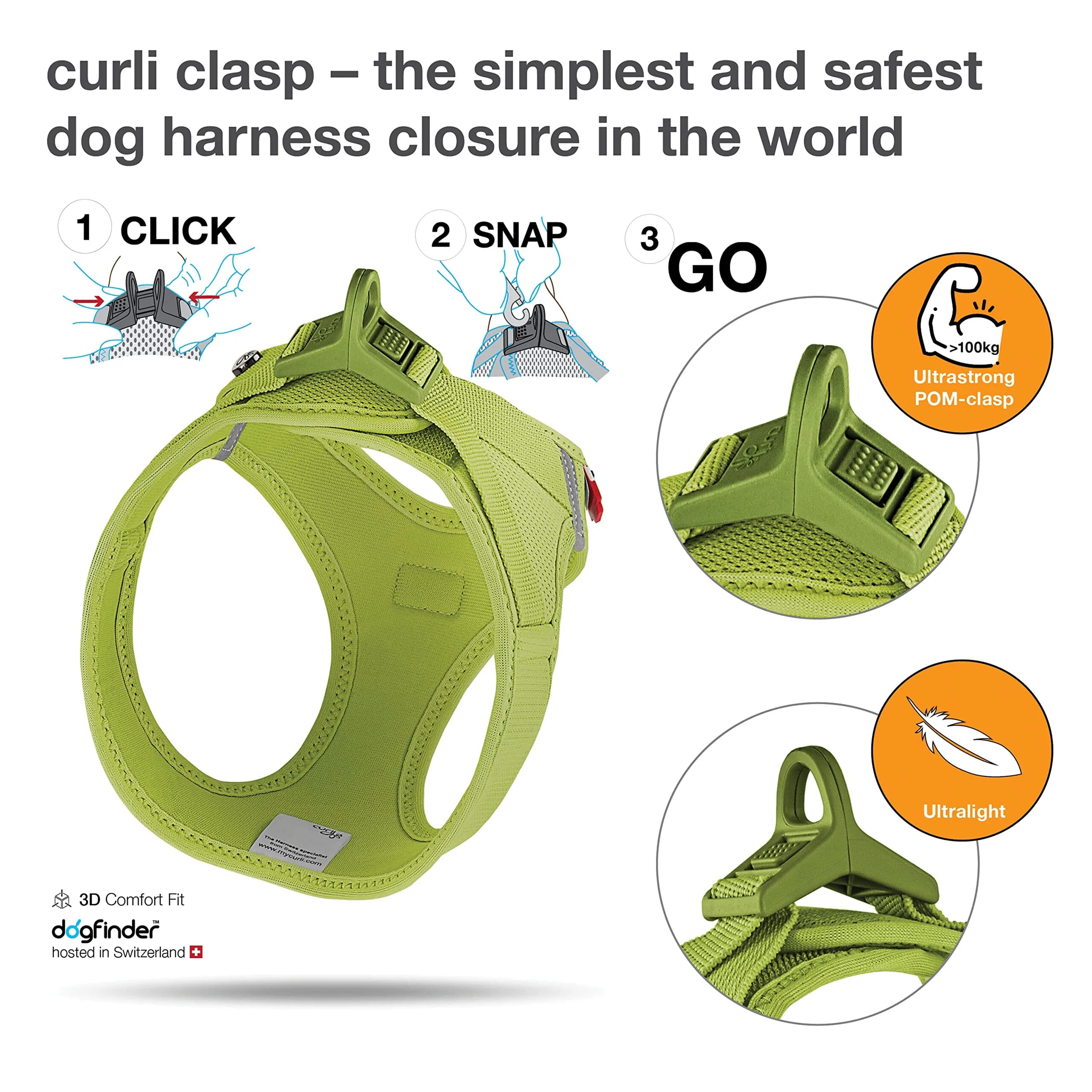 Curli Clasp Mesh Vest Dog Harness - Lime - XXXS - Image 3