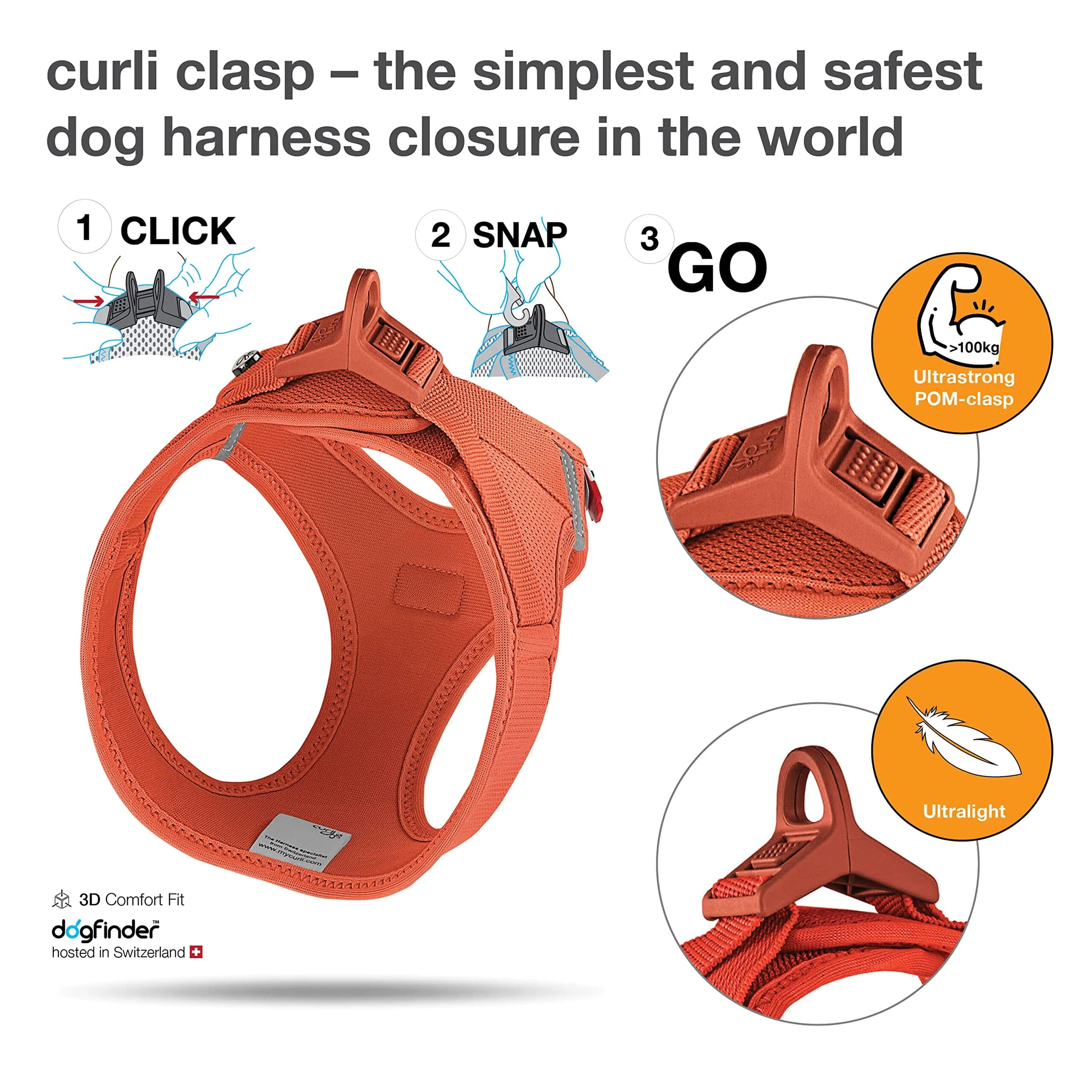 Curli Clasp Mesh Vest Dog Harness - Orange - Extra Small - Image 3