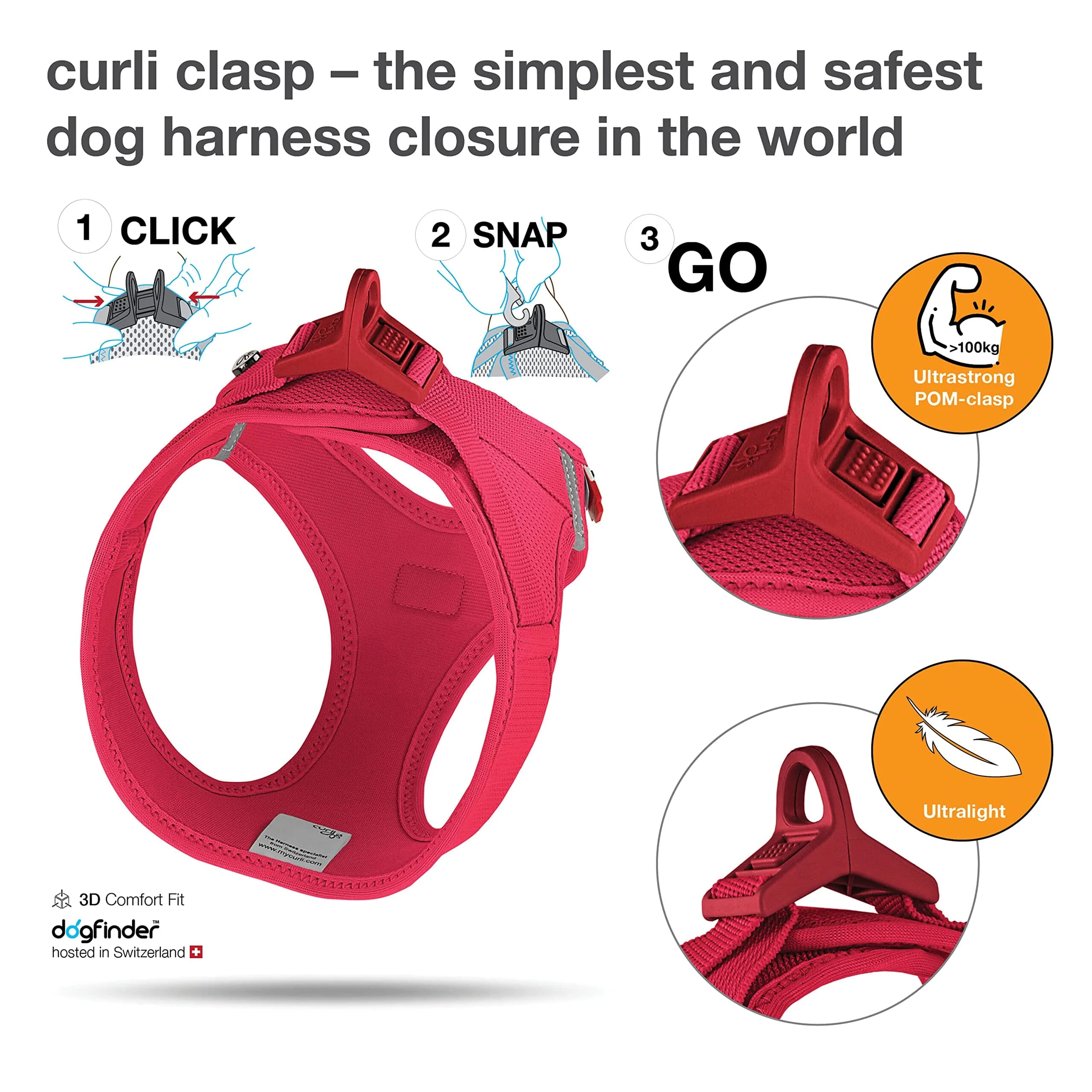 Curli Clasp Mesh Vest Dog Harness - Red X-Large - Image 3