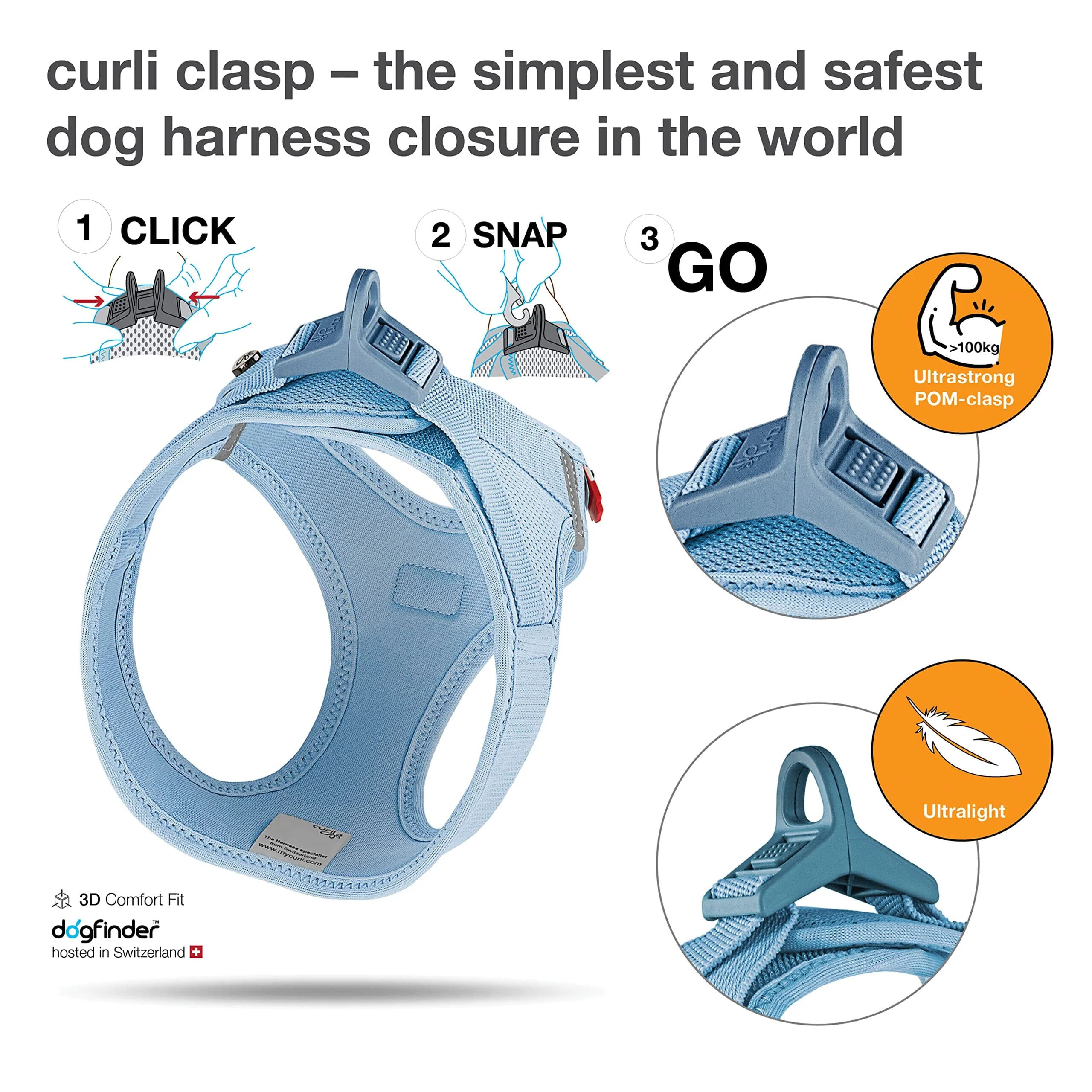 Curli Clasp Mesh Vest Dog Harness - Sky Blue - X-Large - Image 3
