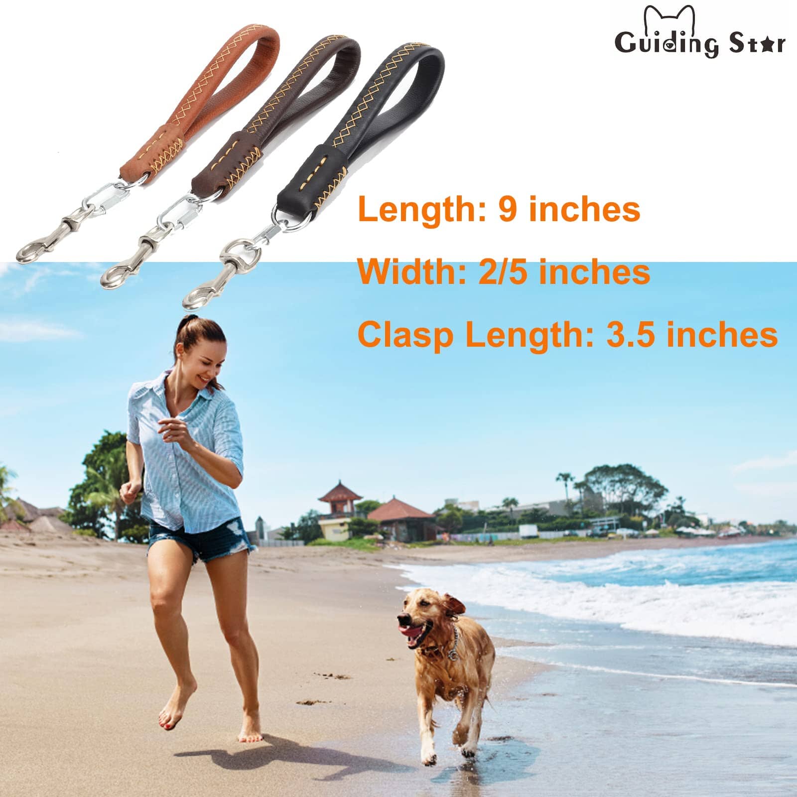Curli Leather Adjustable Dog Leash - Black - Small - Image 2