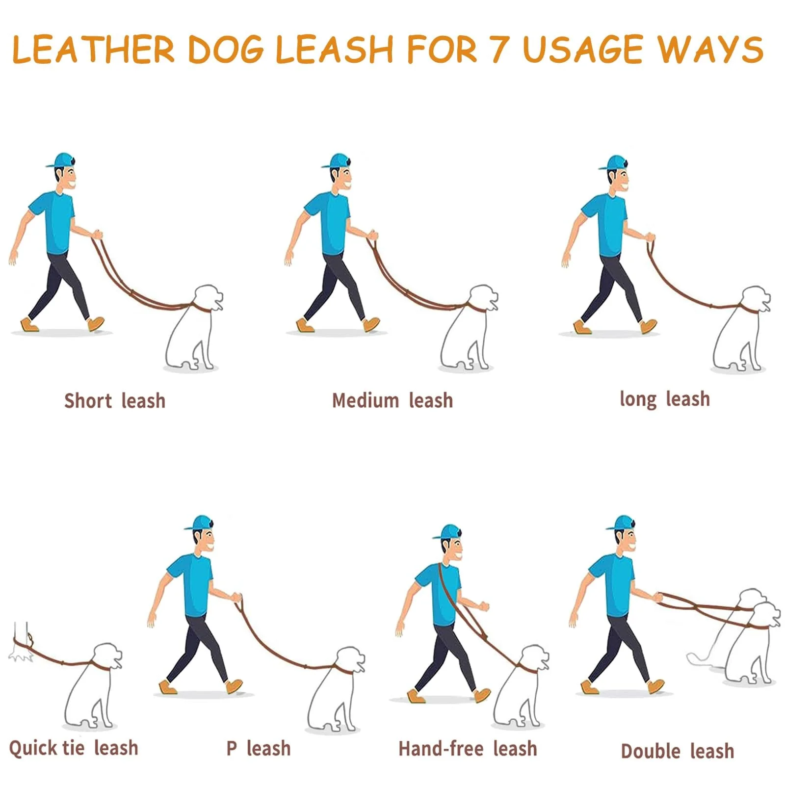 Curli Leather Adjustable Dog Leash - Brown Small - Image 2