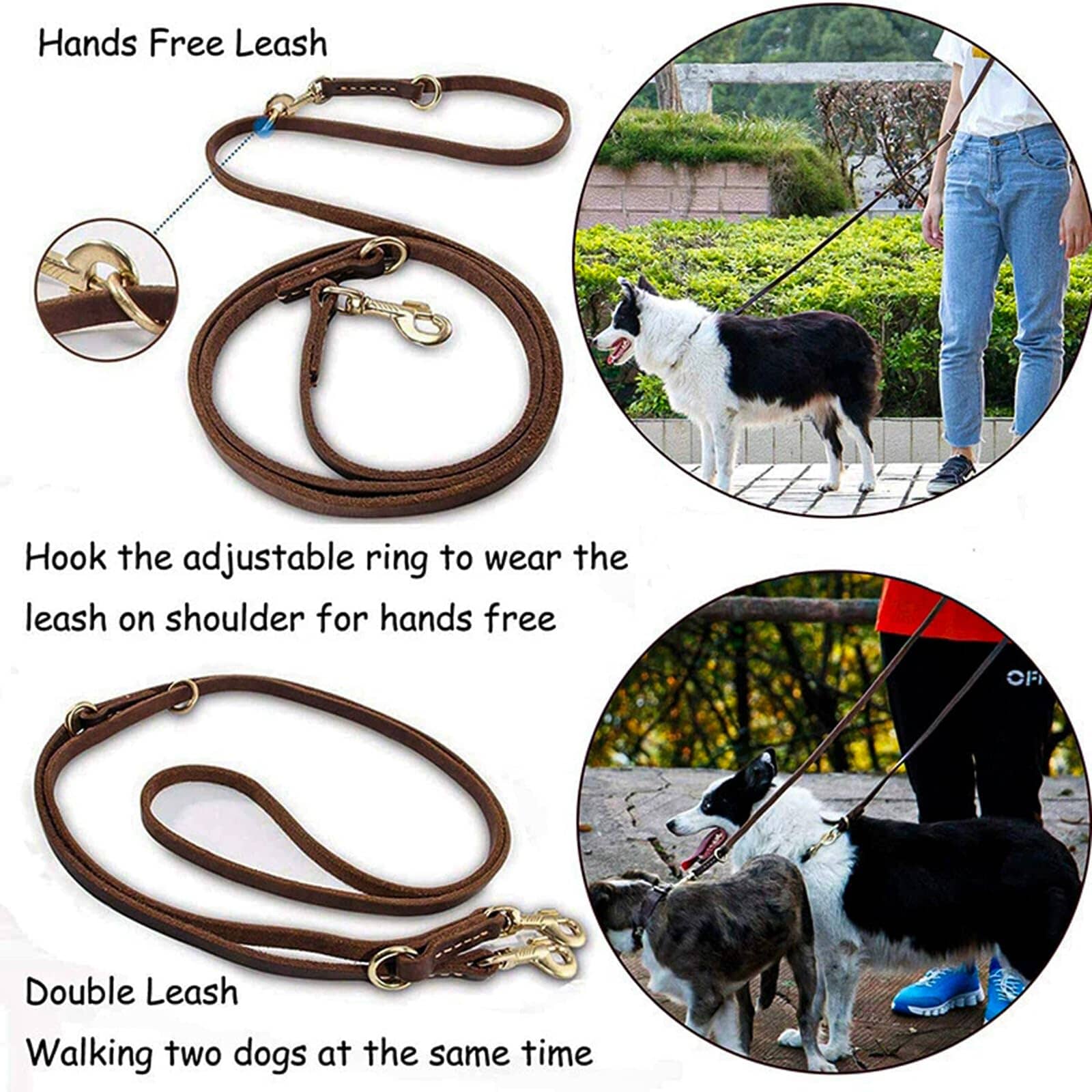 Curli Leather Adjustable Dog Leash - Brown Small - Image 3