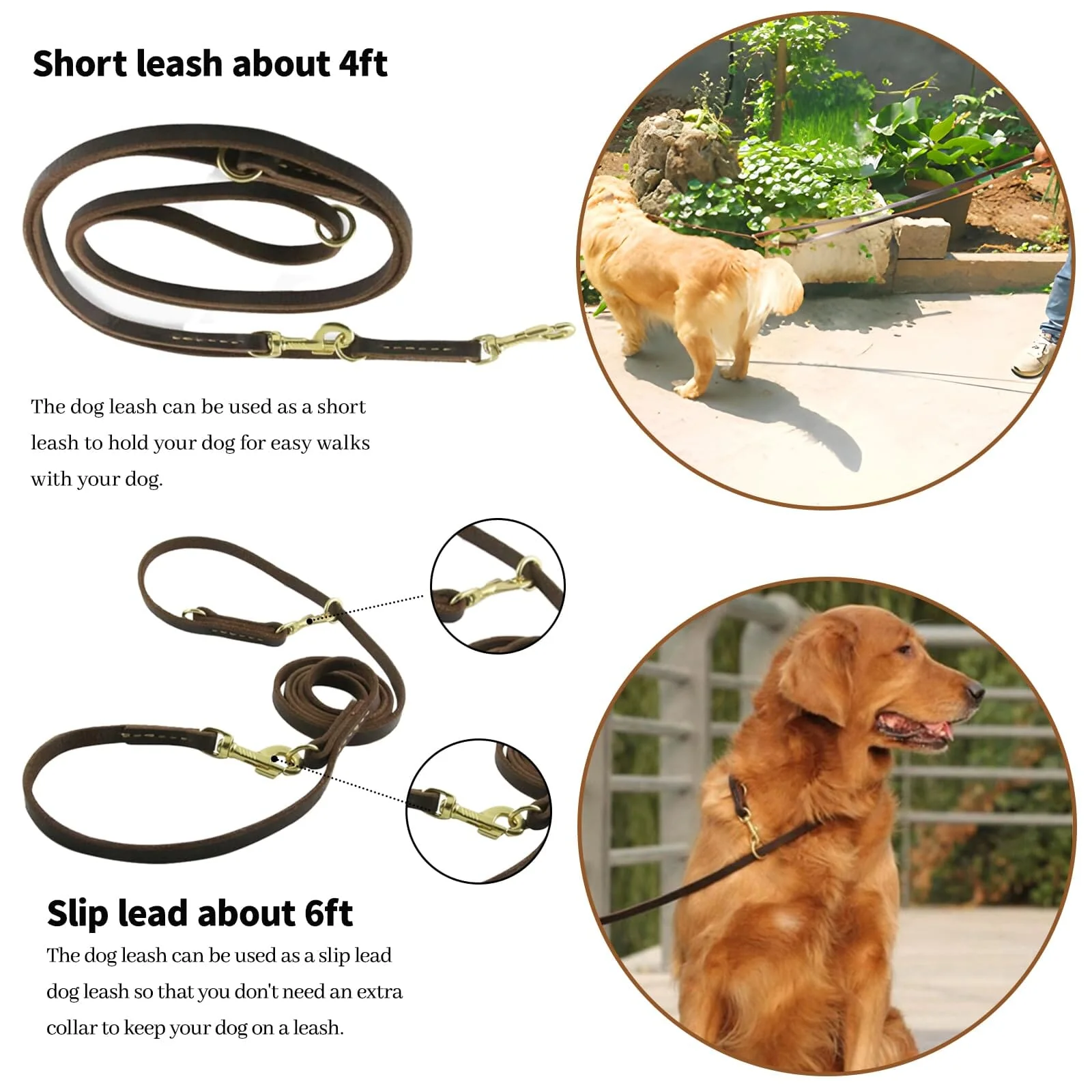 Curli Leather Adjustable Dog Leash - Brown Small - Image 4