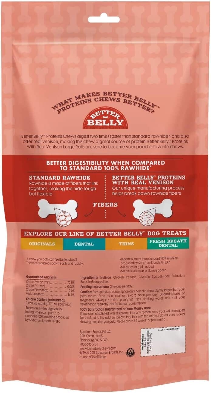 Dingo Better Belly Protein Rolls Natural Dog Chews - Venison - Large - 3 Pack