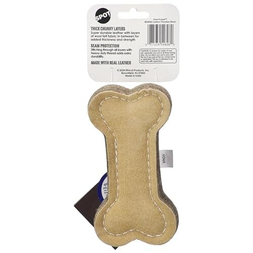 Ethical SPOT Dura-Fused Chunkies Natural Leather and Felt Bone Squeak Chew Dog Toy - 6 Inch - Image 2