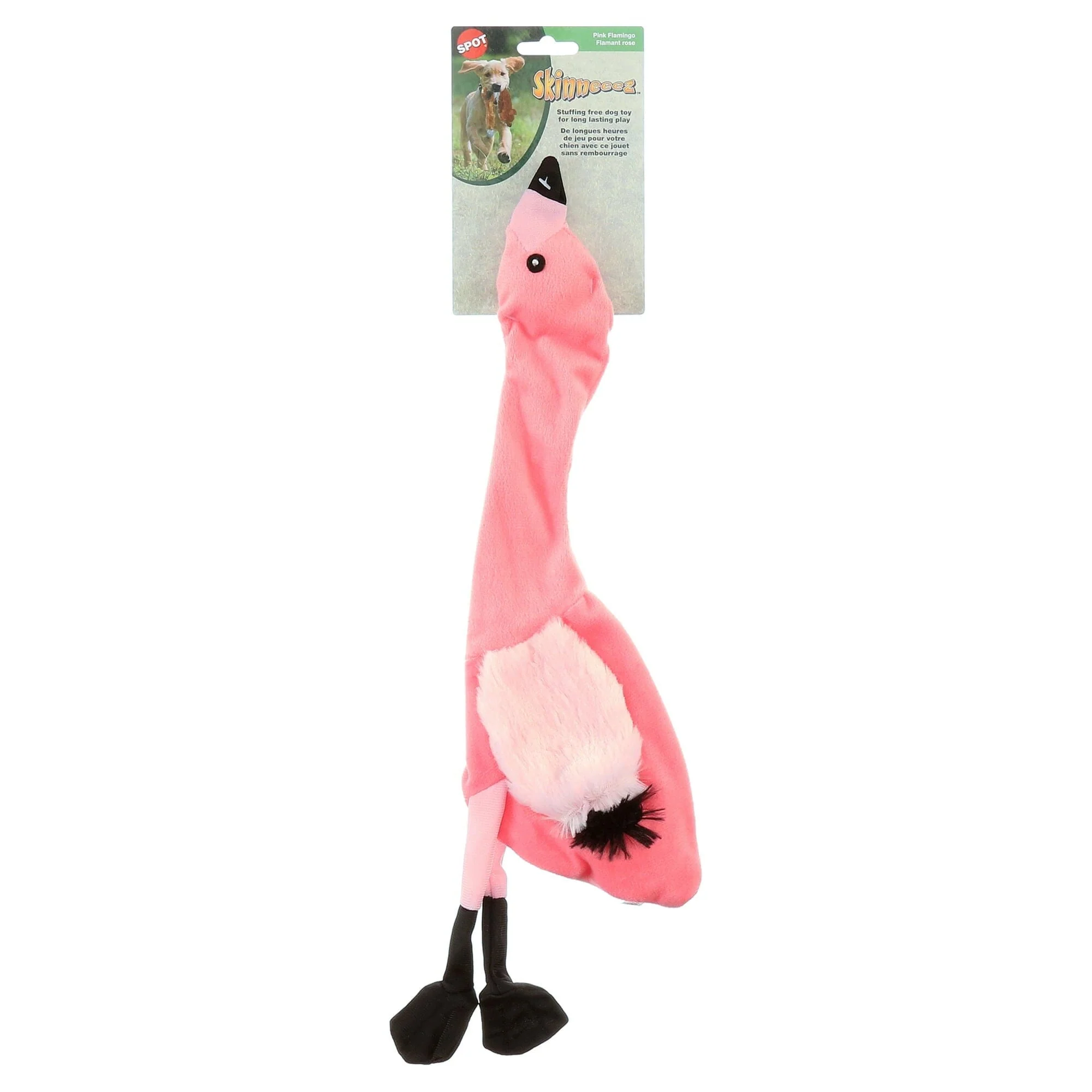 Ethical SPOT Skinneeez Stuffing-Free Flamingo Squeak and Soft Dog Toy