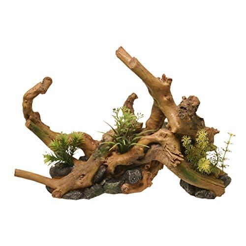 Exotic Environments Driftwood Centerpiece & Plants Resin Aquatics Decoration - Natural - Large
