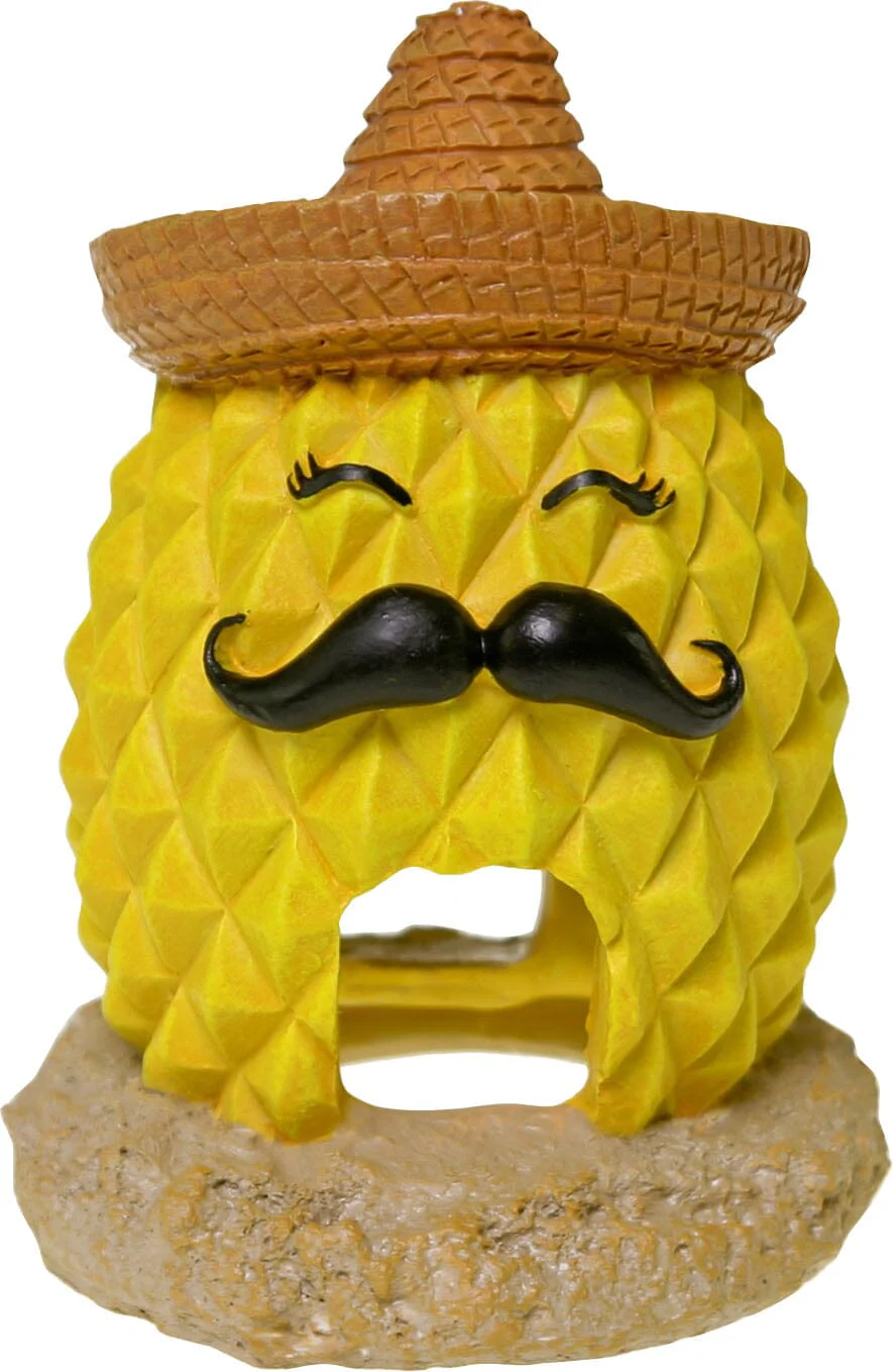 Exotic Environments Pineapple Sombrero Resin Aquatics Decoration - Yellow - Small