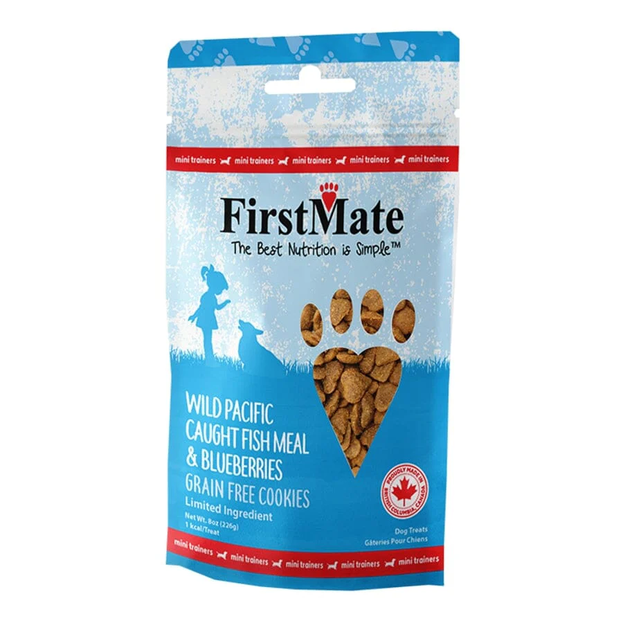 FirstMate Grain-Free Limited Ingredient Mini Fish and Blueberry Flavored Dog Treats - 8 Oz