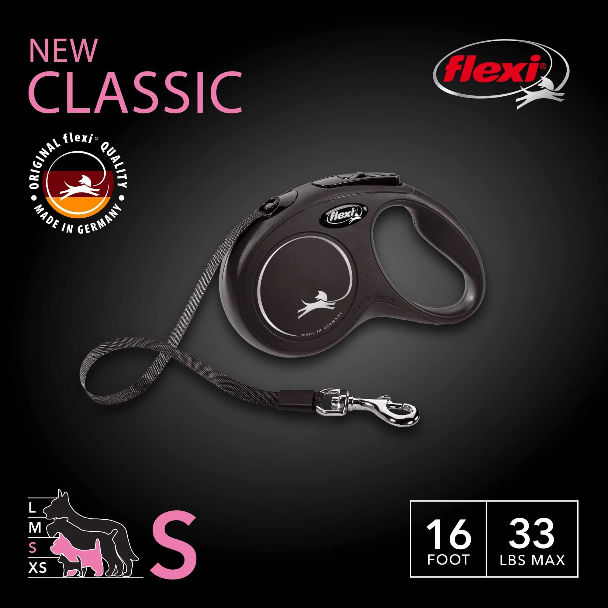 Flexi Classic Tape Rectractable Dog Leash - 33 Lbs - Black - Small - 16 Feet - Image 2