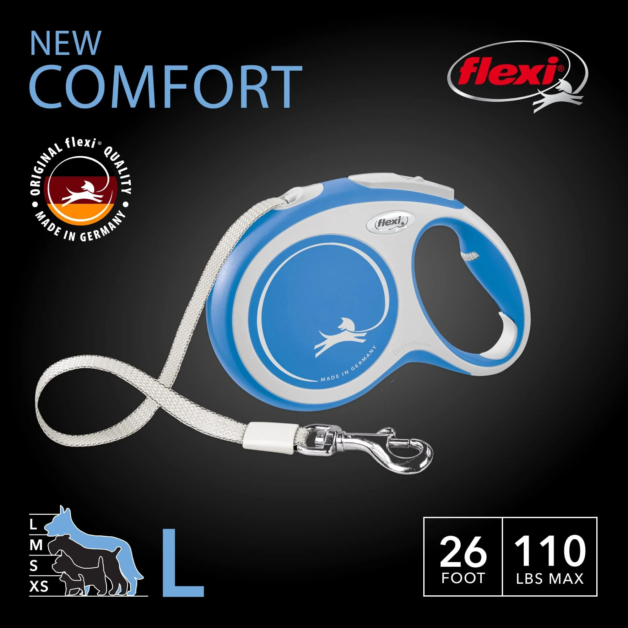 Flexi New Comfort Tape Rectractable Dog Leash - 110 Lbs - Gray - Large - 26 Feet - Image 2