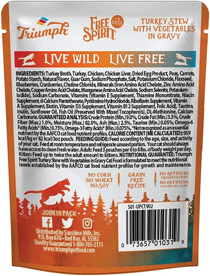 Free Spirit Grain-Free Cat Pouch Canned Cat Food - Turkey and Vegetable - 3 Oz - Case of 24 - Image 2