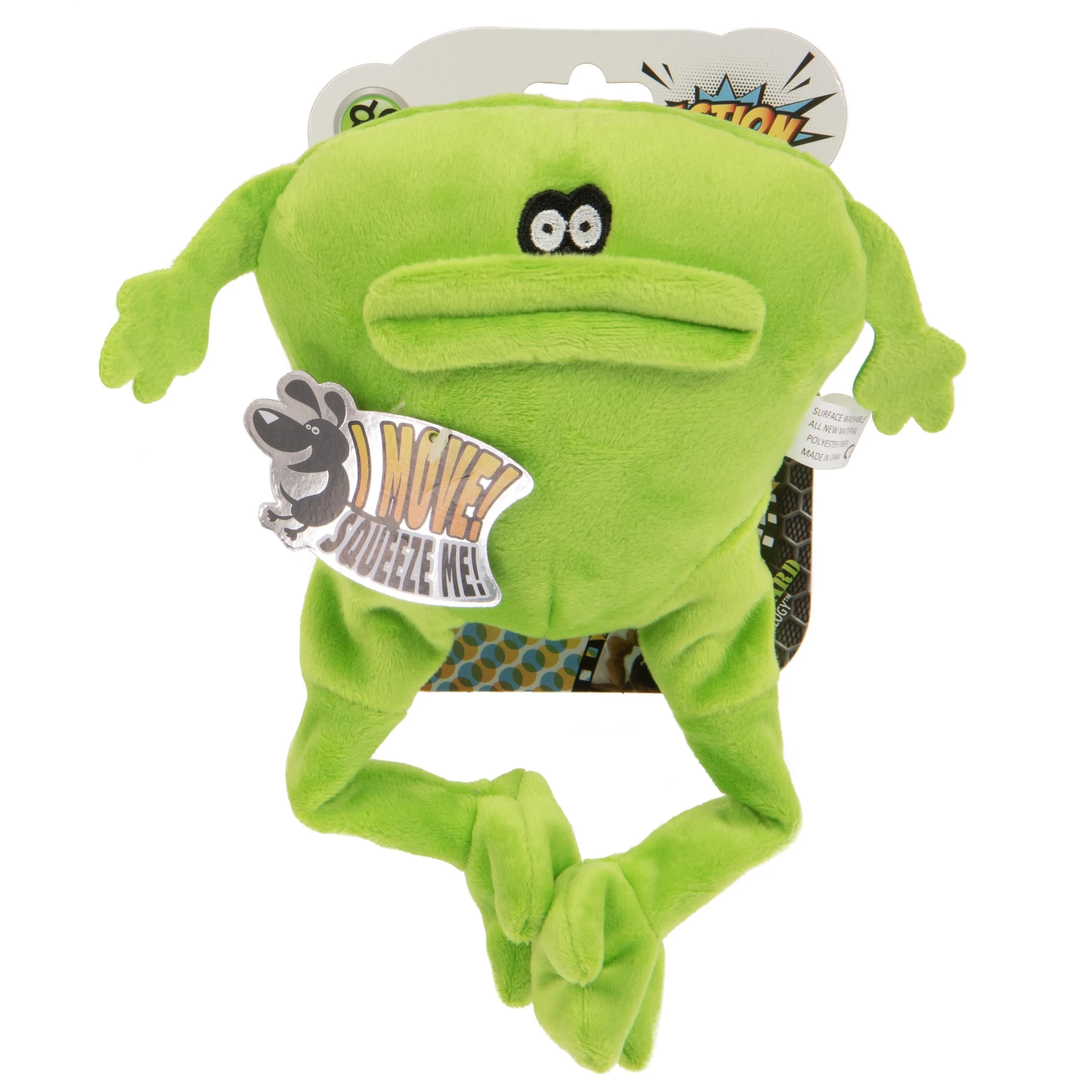 GoDog Action Battery-Free Reacting Squeaky Frog Plush Dog Toy - Green