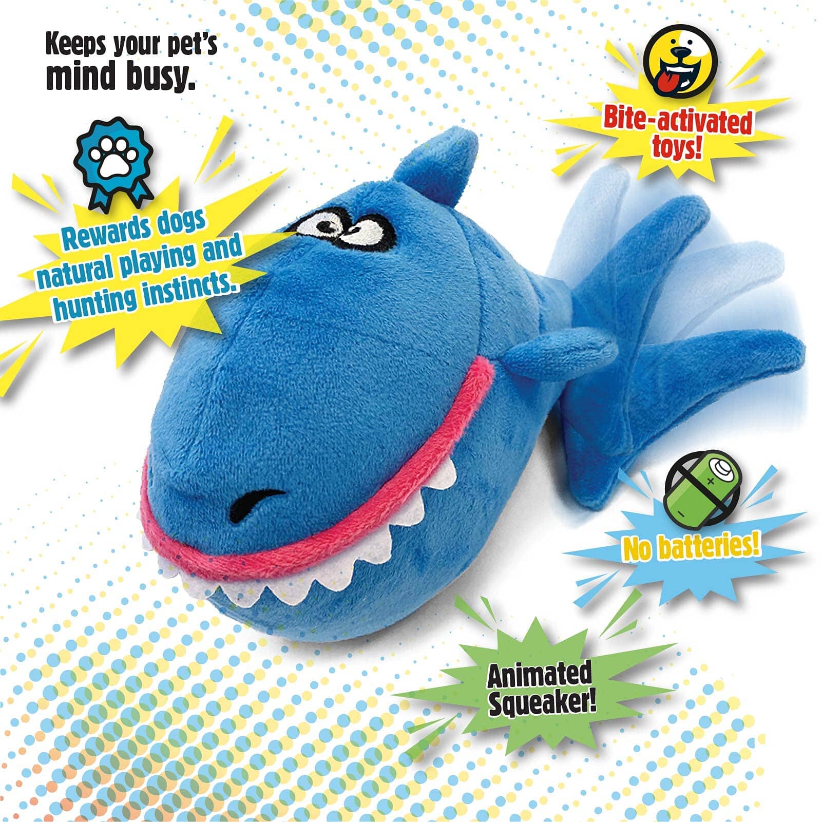 GoDog Action Battery-Free Reacting Squeaky Shark Plush Dog Toy - Blue - Image 3