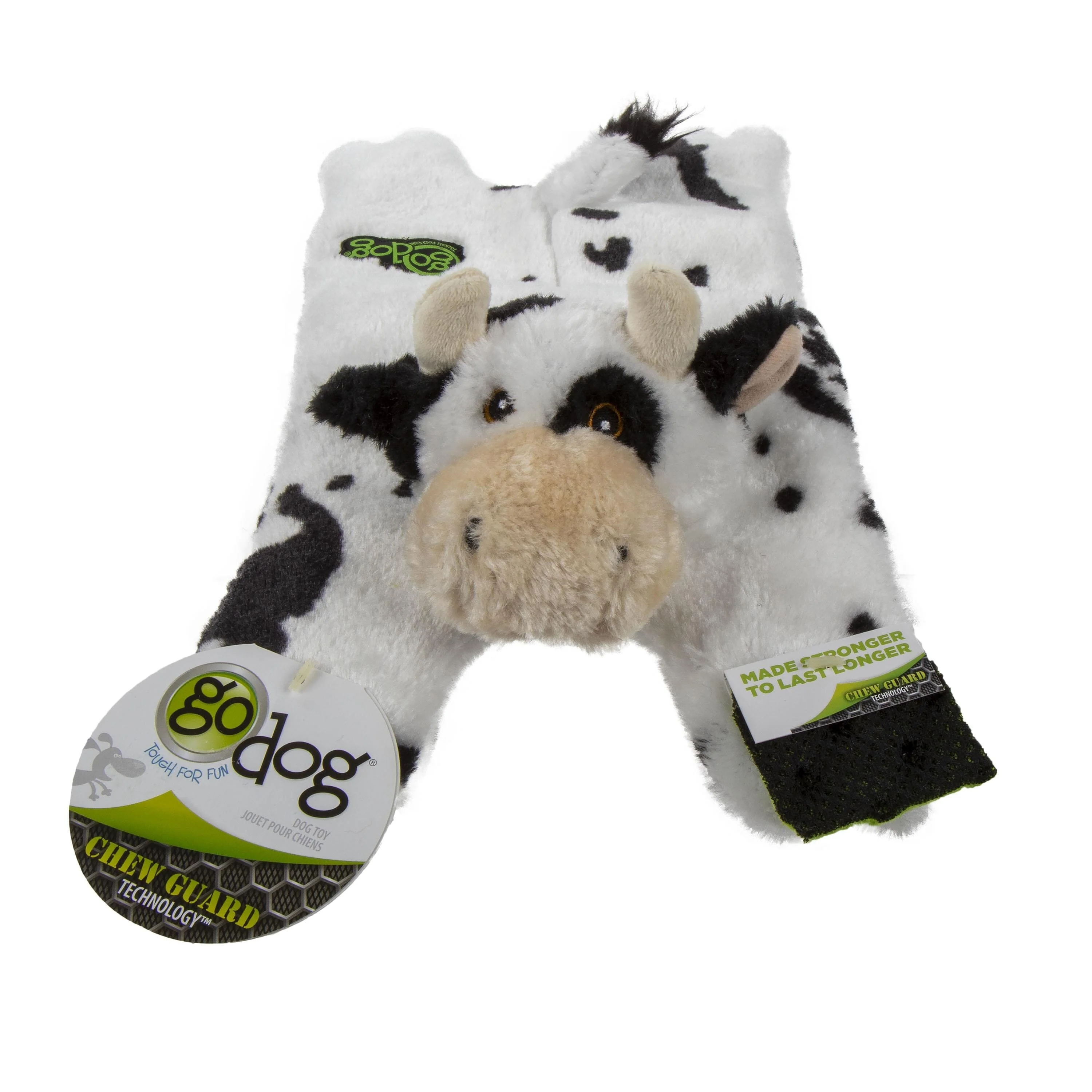 GoDog Barnyard Buddies Cow Squeak and Plush Dog Toy - Black and White - Small