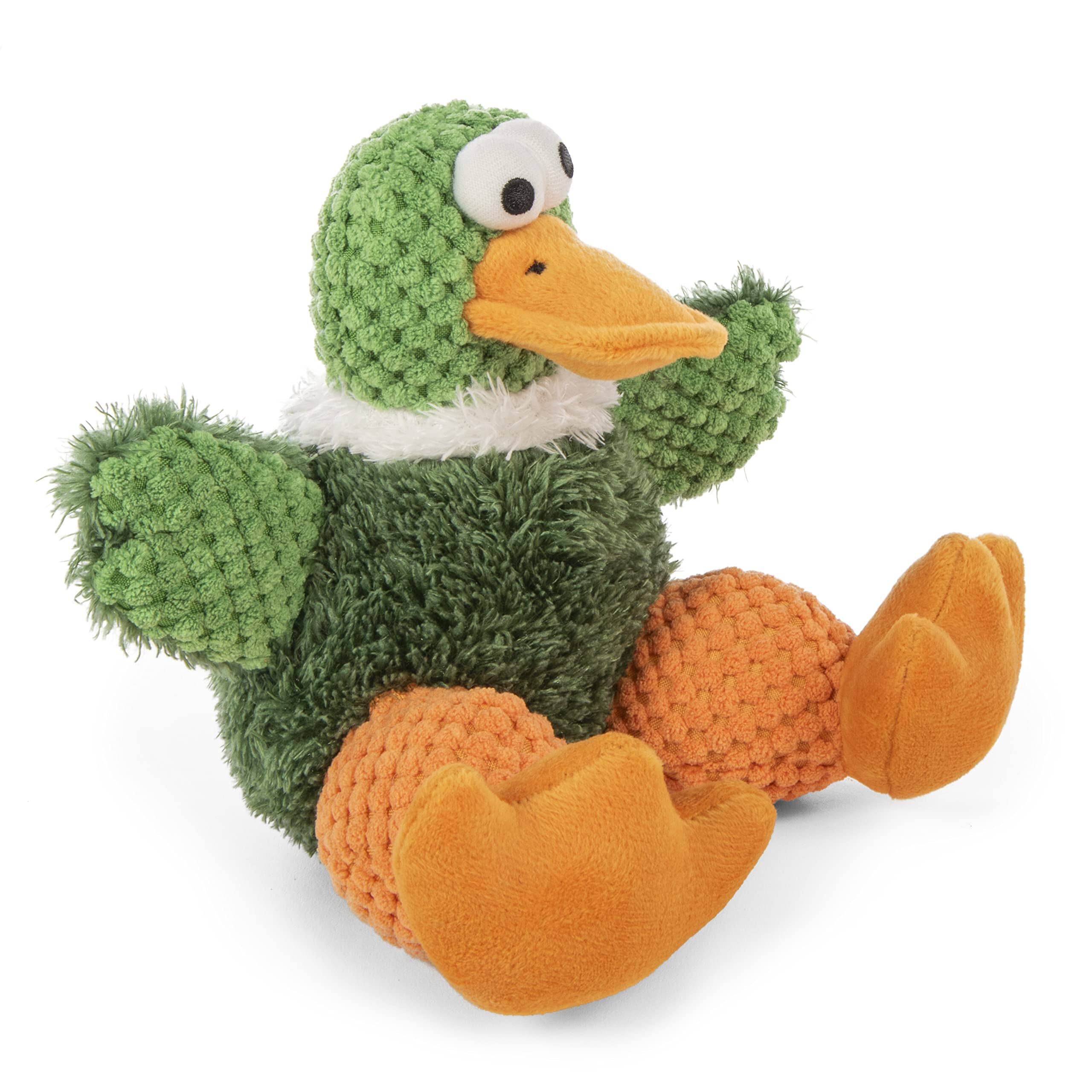 GoDog Checkers Sitting Duck Squeak and Plush Dog Toy with Chew-Guard Tech - Green - Small - Image 2