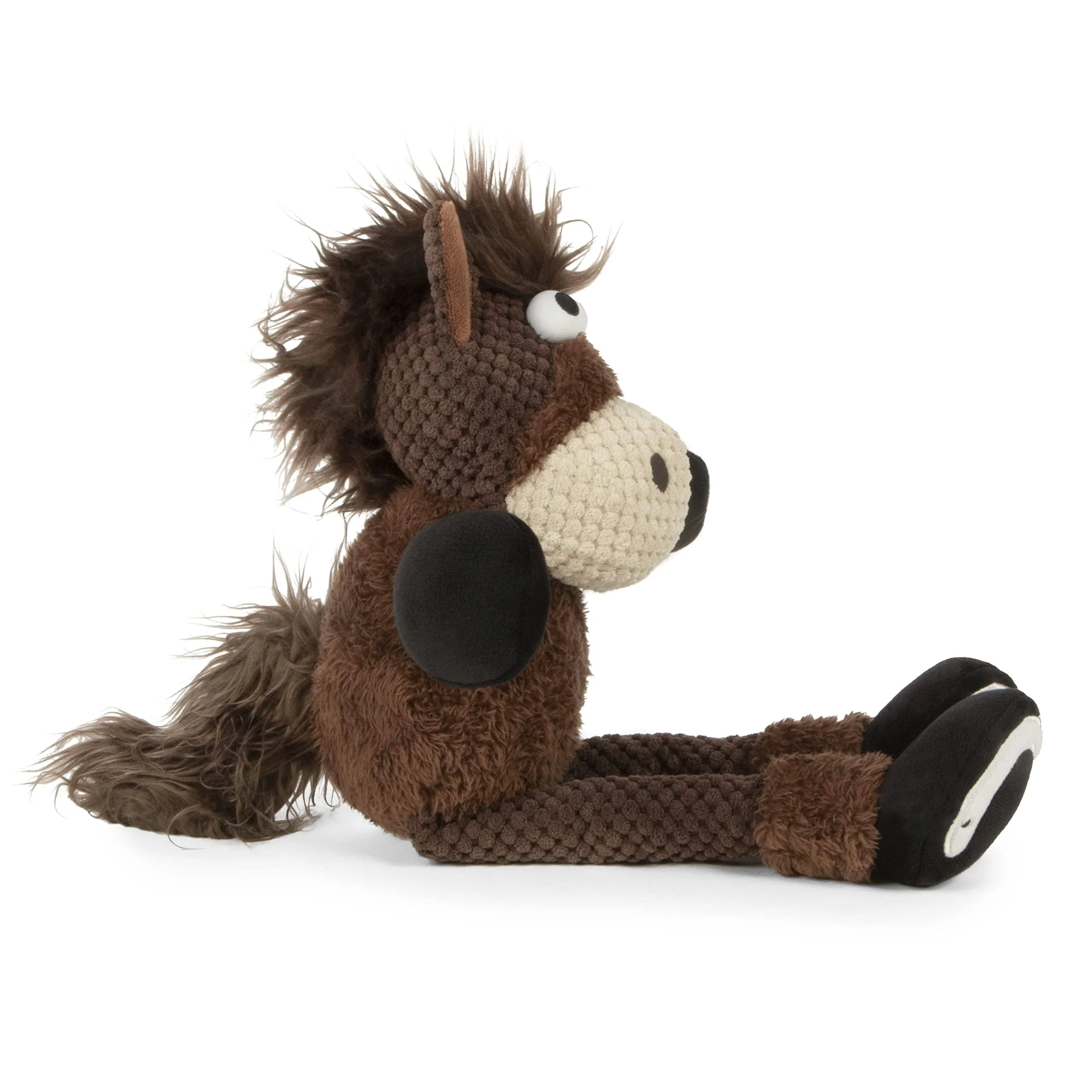 GoDog Checkers Sitting Horse Squeak and Plush Dog Toy with Chew-Guard Tech - Brown - Mini - Image 2
