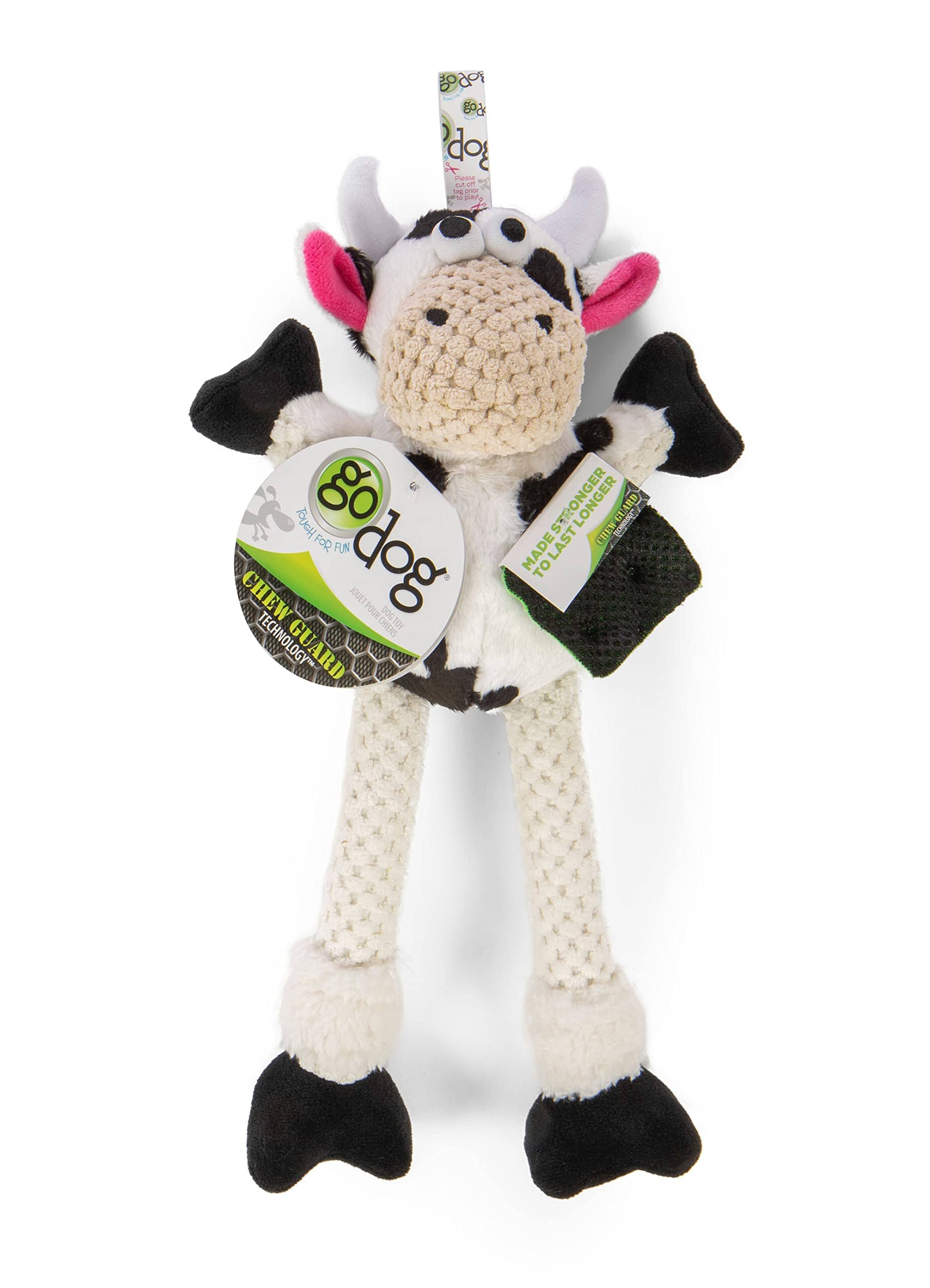 GoDog Checkers Skinny Cow Plush Dog Toy with Chew-Guard Tech - Black/Whte - Mini - Image 2