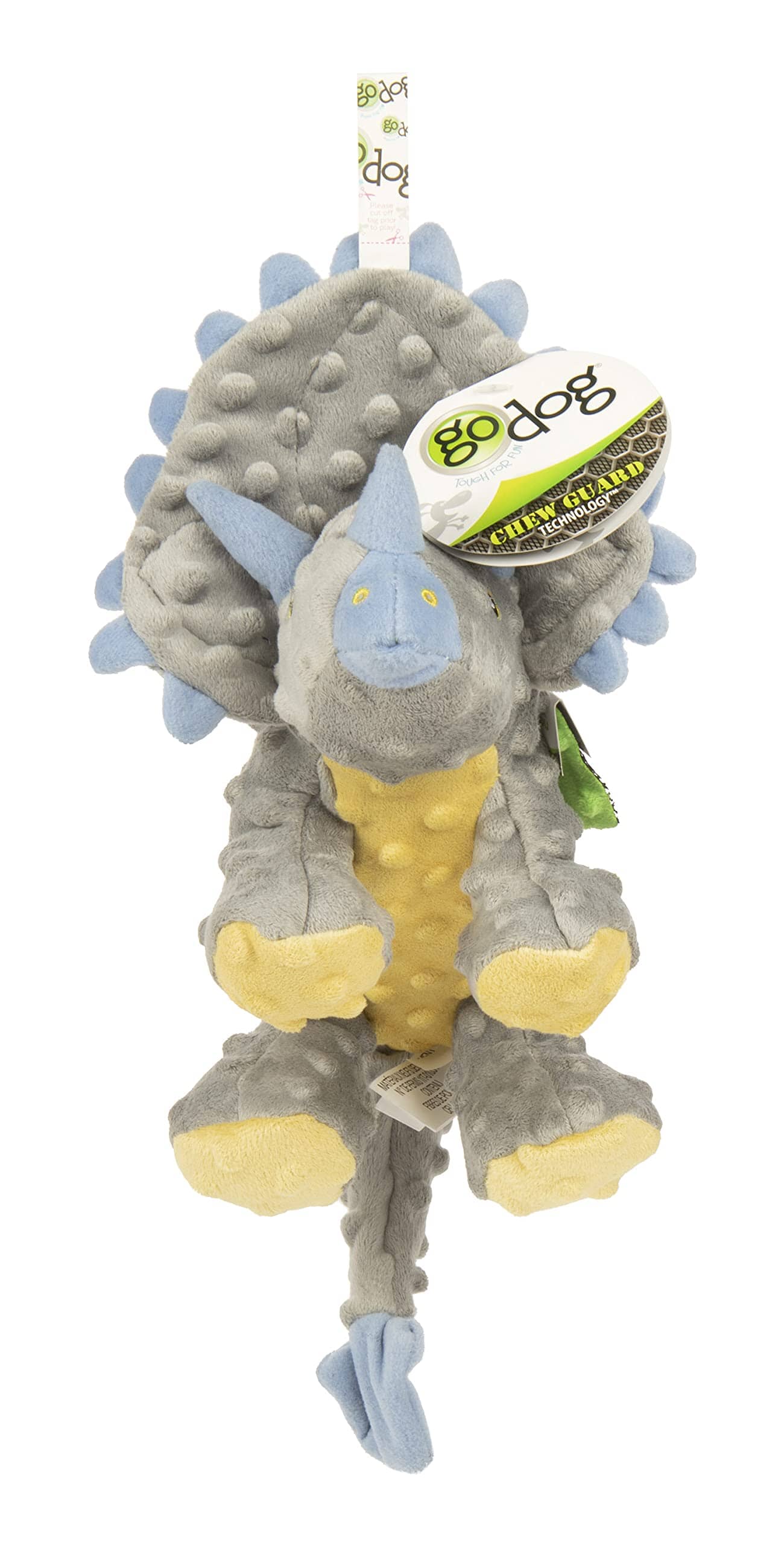 GoDog Dino Frillz Triceratops Squeak and Plush Dog Toy with Chew-Guard Tech - Gray - Large - Image 6