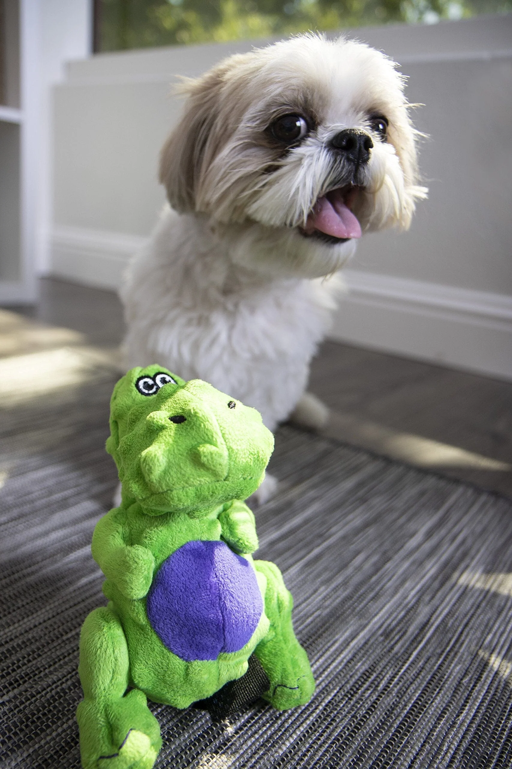 GoDog T-Rex Squeak and Plush Dog Toy with Chew-Guard Tech - Lime - Extra Small - Image 2