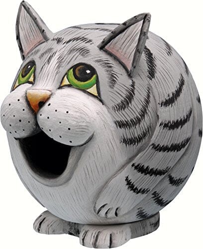 Gord-O Gray Cat Bird House - Gray/White - 6.7 X 6.3 X 5.9 In
