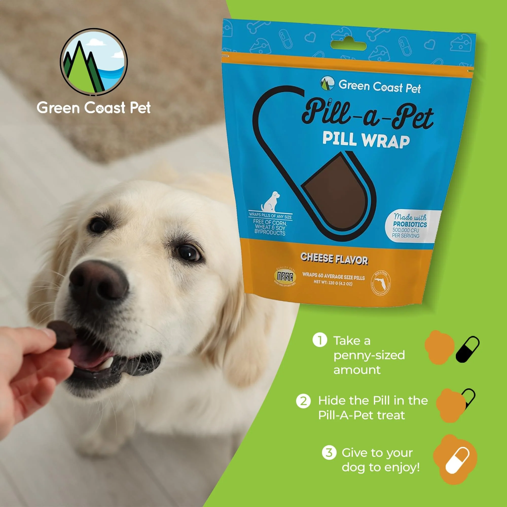 Green Coast Pet Pill-a-Wrap Moldable Pill Wraps for Dogs Cheese with Probiotics - 4.2 Oz - Image 2