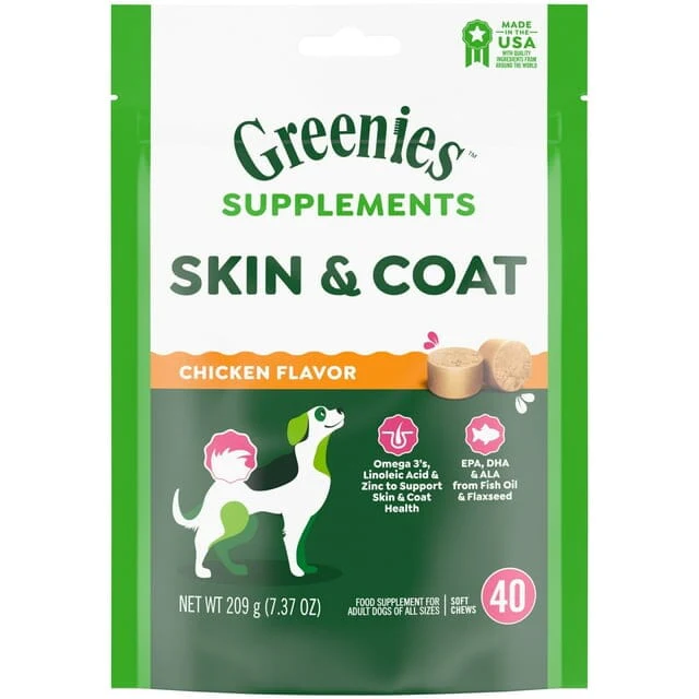 Greenies Skin and Coat Omega-3 Adult Soft Chew Dog Supplements - 40 Count - 7.37 Oz